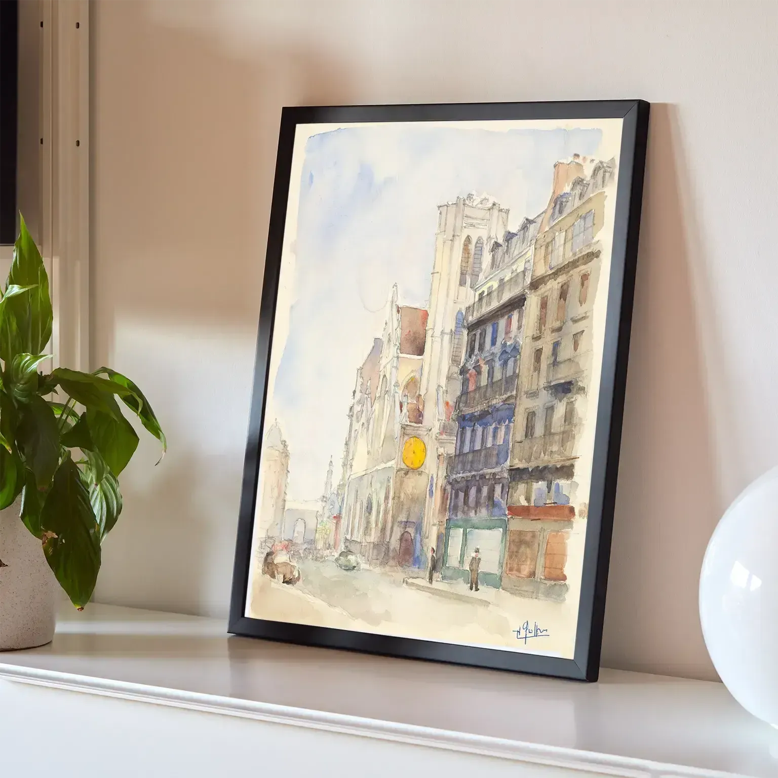 Henri Geoffroy, aquarelle années 1950 - Rue parisienne avec l'église Saint-Nicolas-des-Champs photo buy