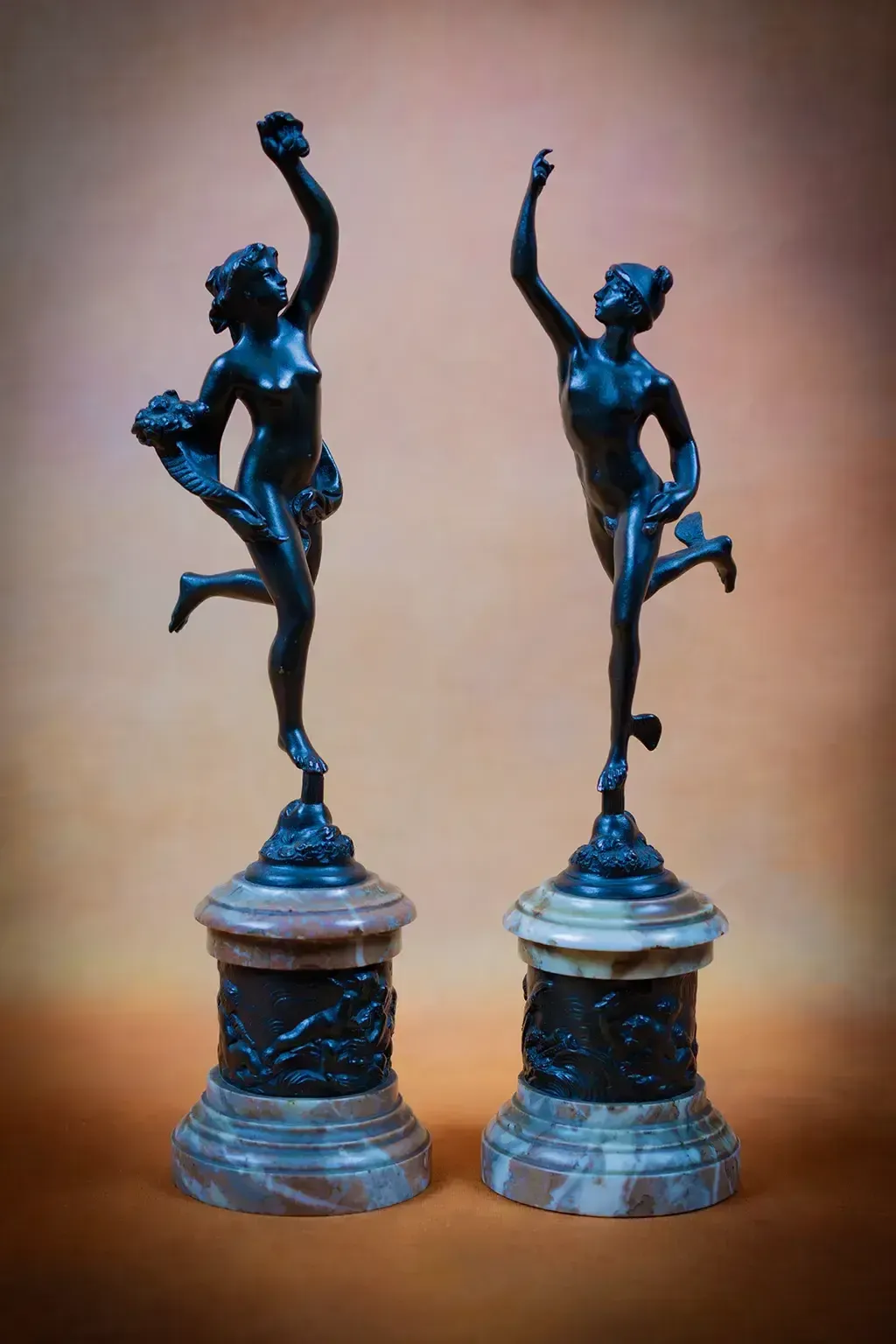 Allegorical Sculptures Of Mercury And Abundance Inspired By Jean De Bologne And Clodion