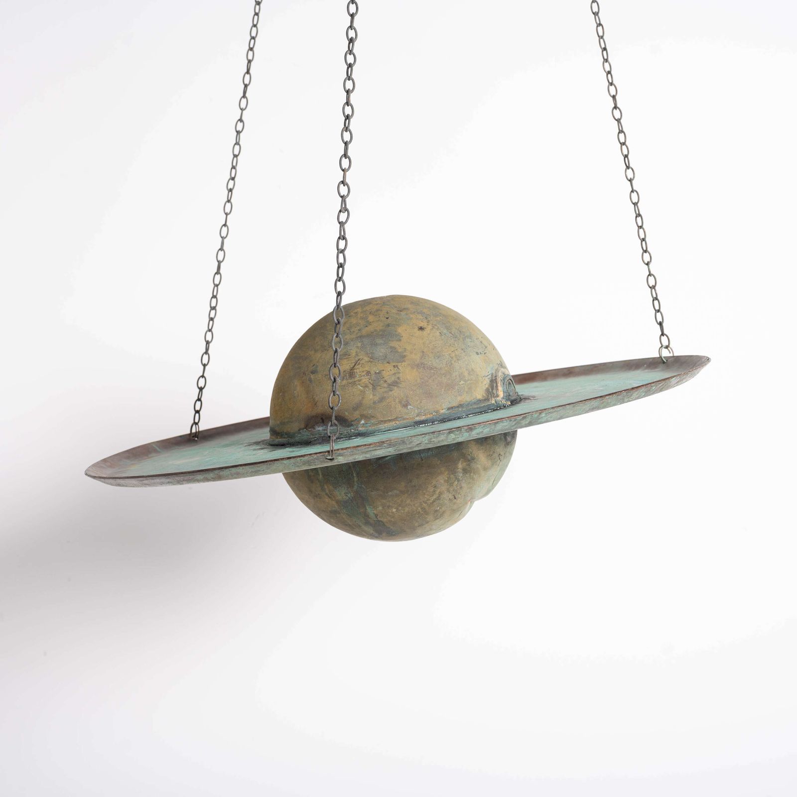 Large Hanging Copper Model Of Saturn, Mid Century Decorative Planet Sculpture