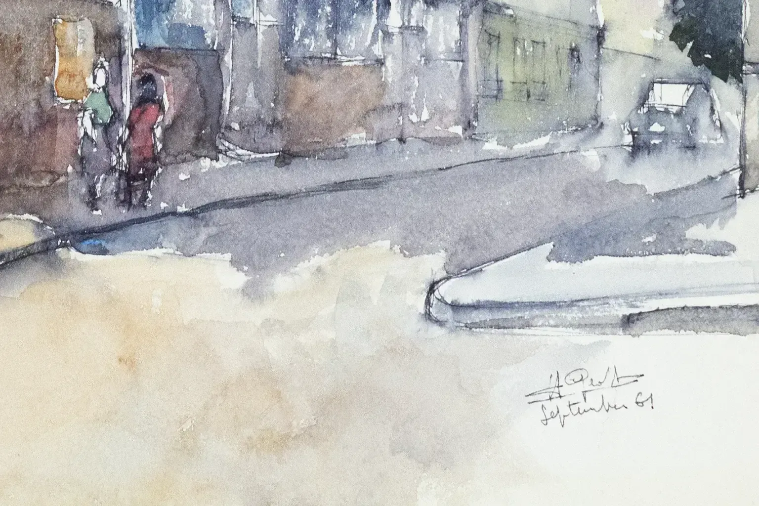 Henri Geoffroy, Original Watercolor 1961 – Rue De Montmartre In Paris, Signed And Dated photo Art
