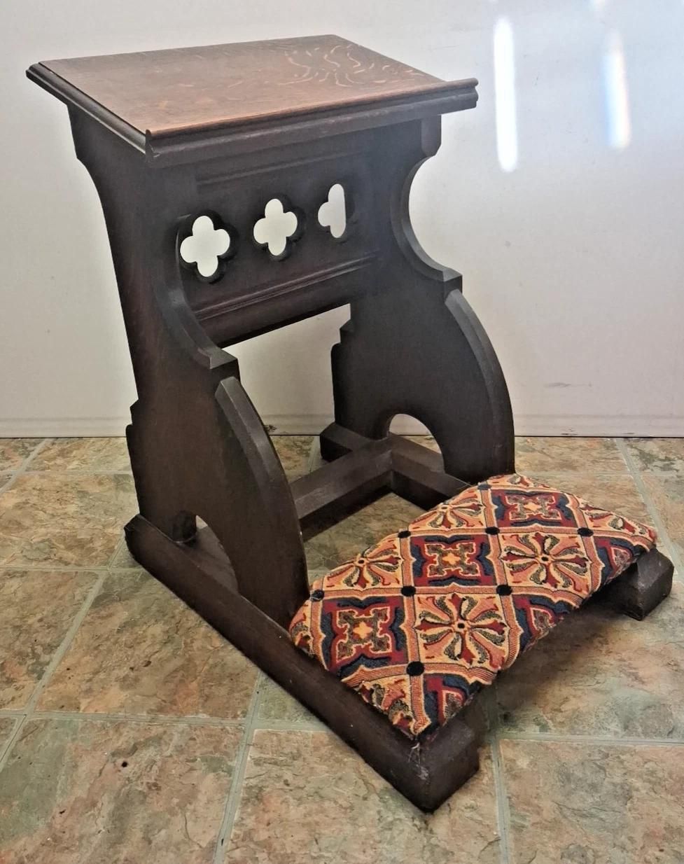Antique Victorian Oak Prayer Bench From A Welsh Chapel In Gothic Styling