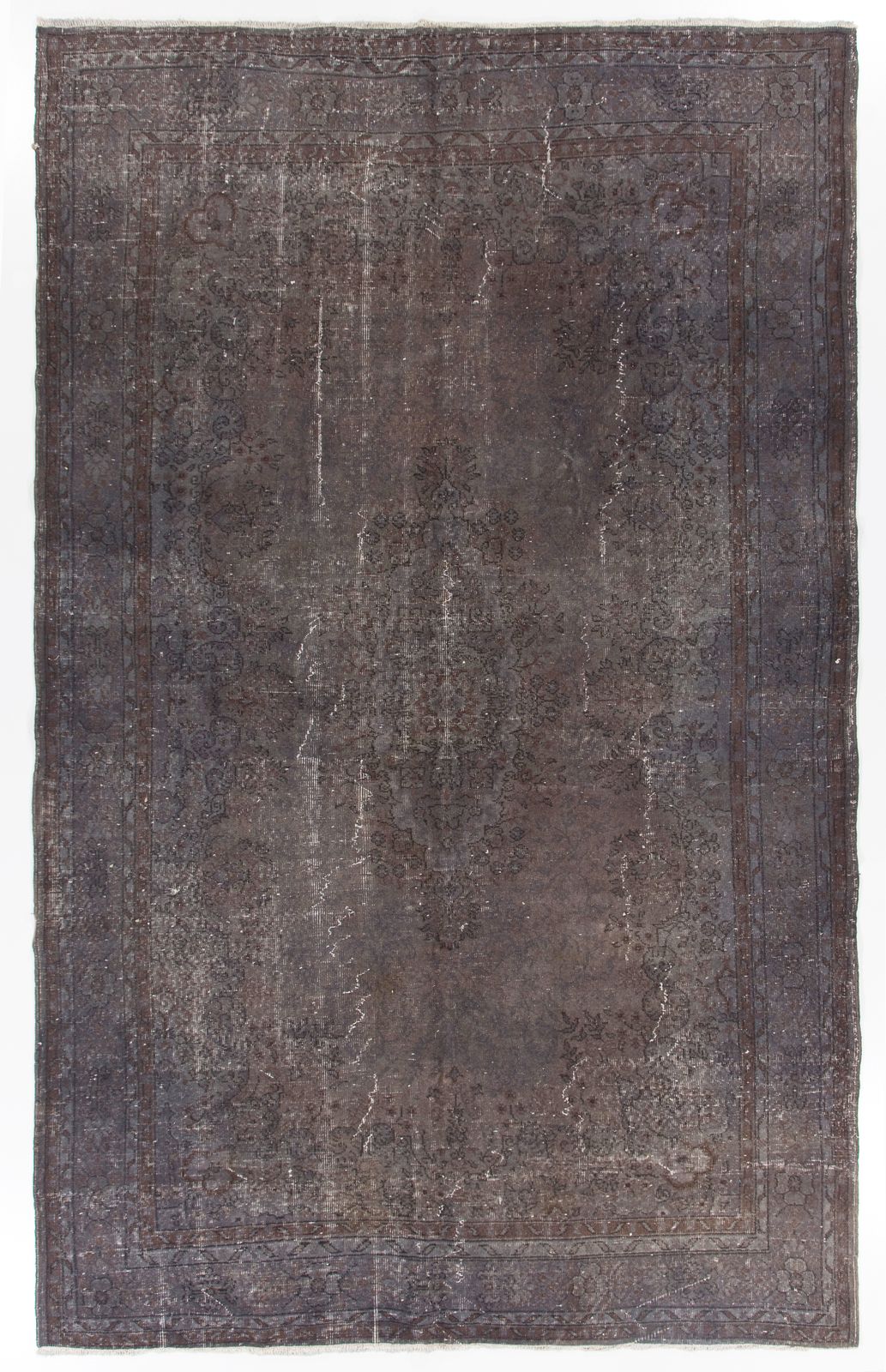 7x11 Ft Vintage Medallion Design Area Rug Redyed In Gray, Handknotted In Turkey