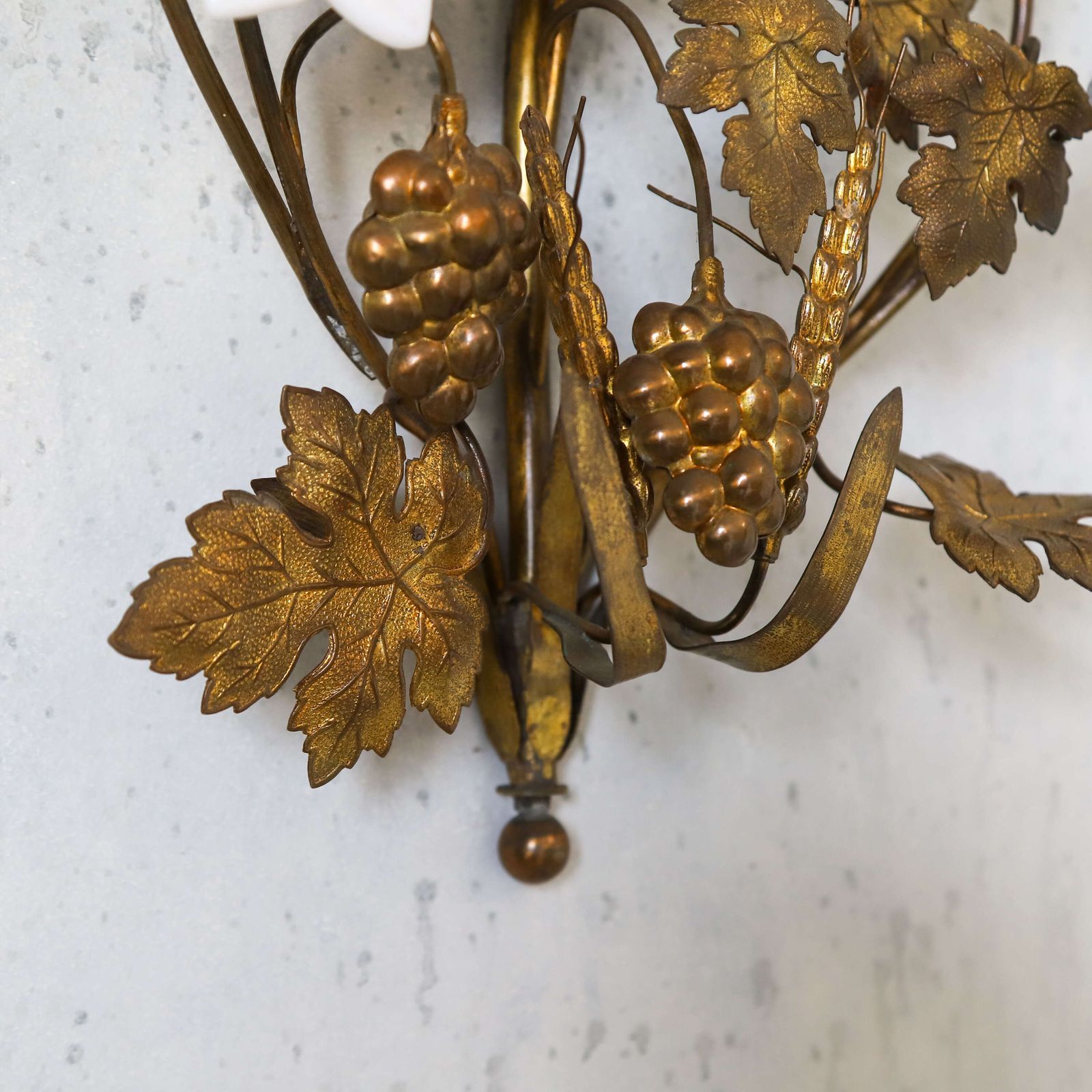 Pair Of Decorative Gilt Metal Wall Sconces With Glass Flowers — French, Mid 20th Century photo buy