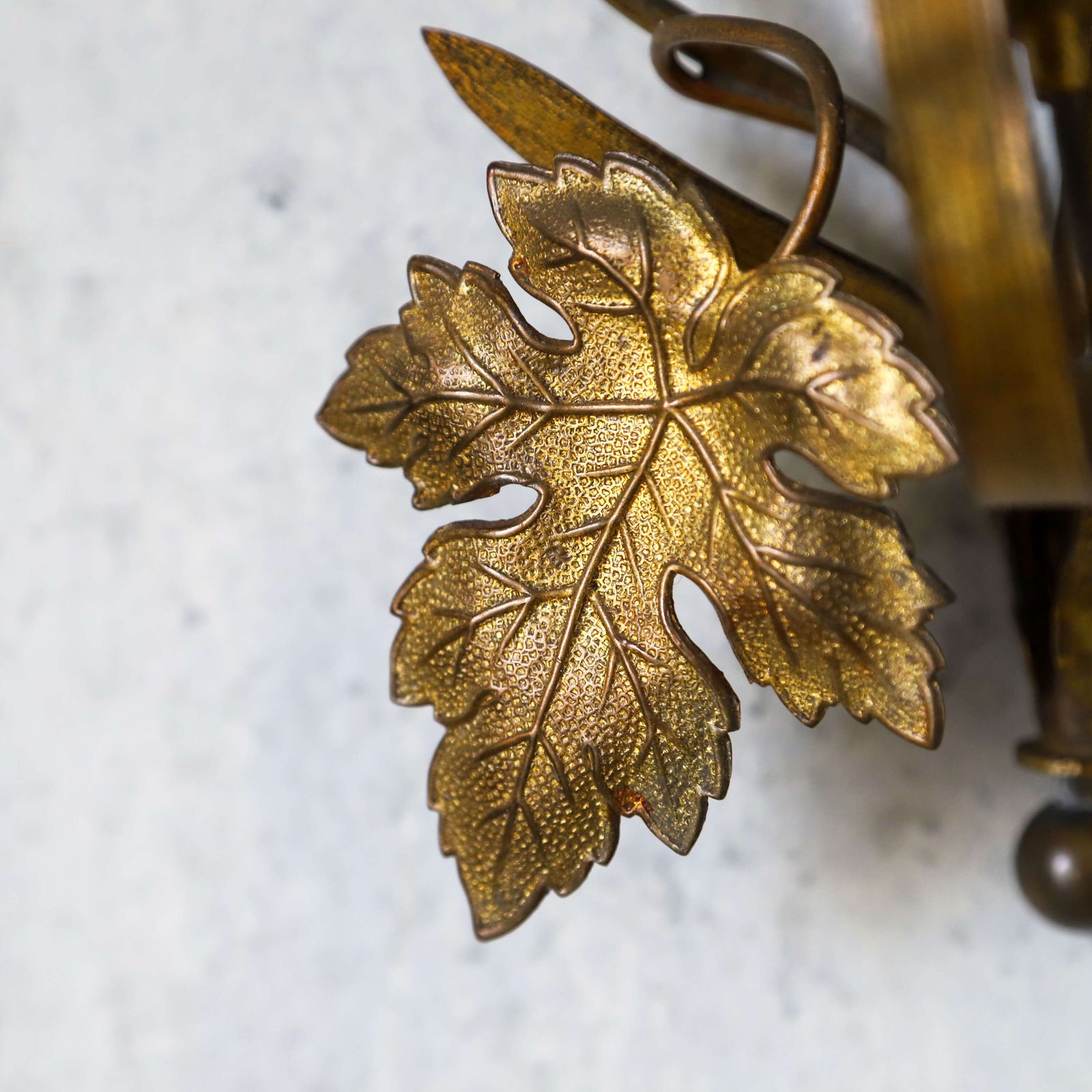 photo for sale Pair Of Decorative Gilt Metal Wall Sconces With Glass Flowers — French, Mid 20th Century