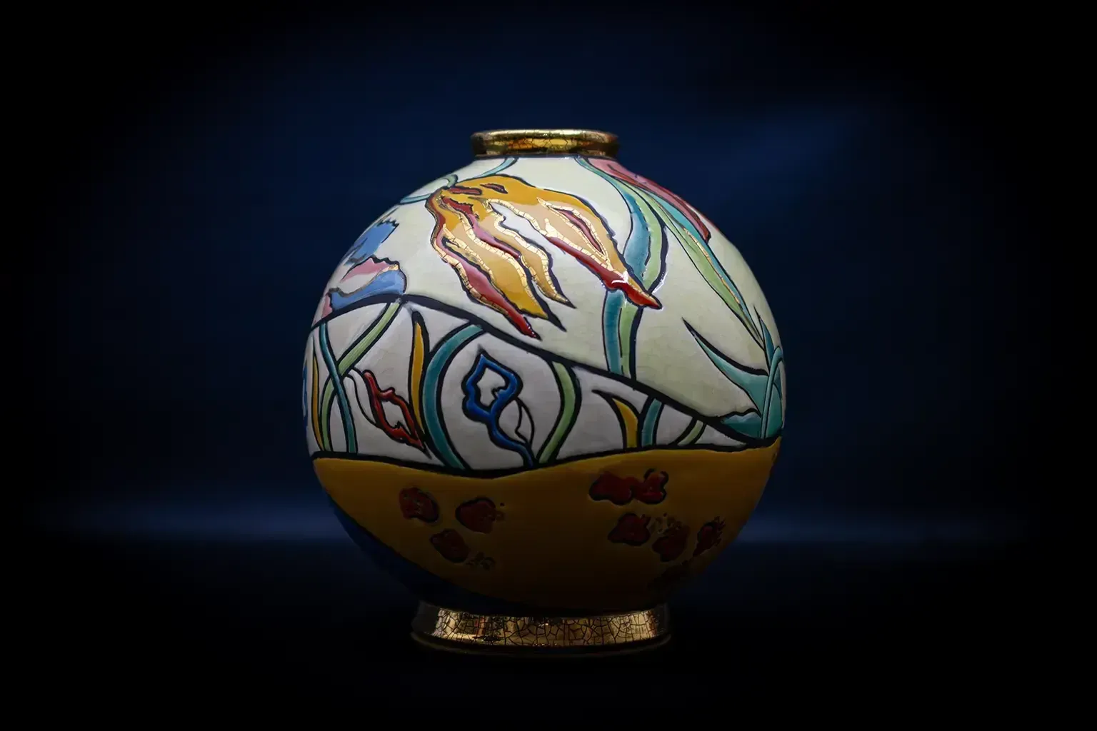 Vase sphérique « Bagatelle » en émaux de Longwy photo Décoration