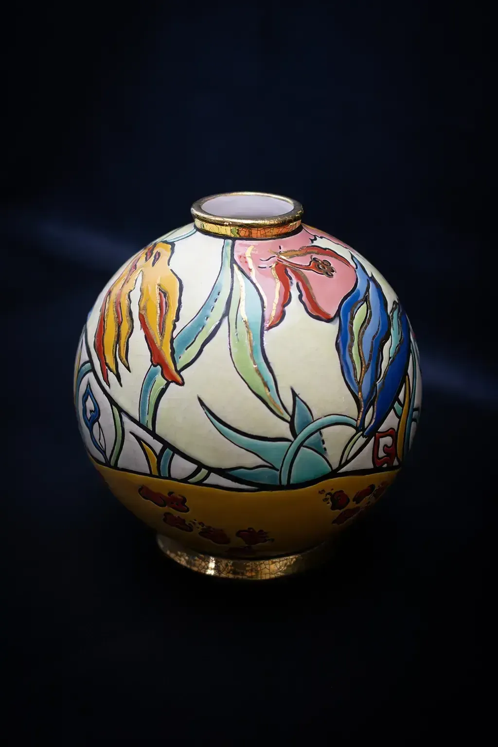 Vase sphérique « Bagatelle » en émaux de Longwy photo vintage