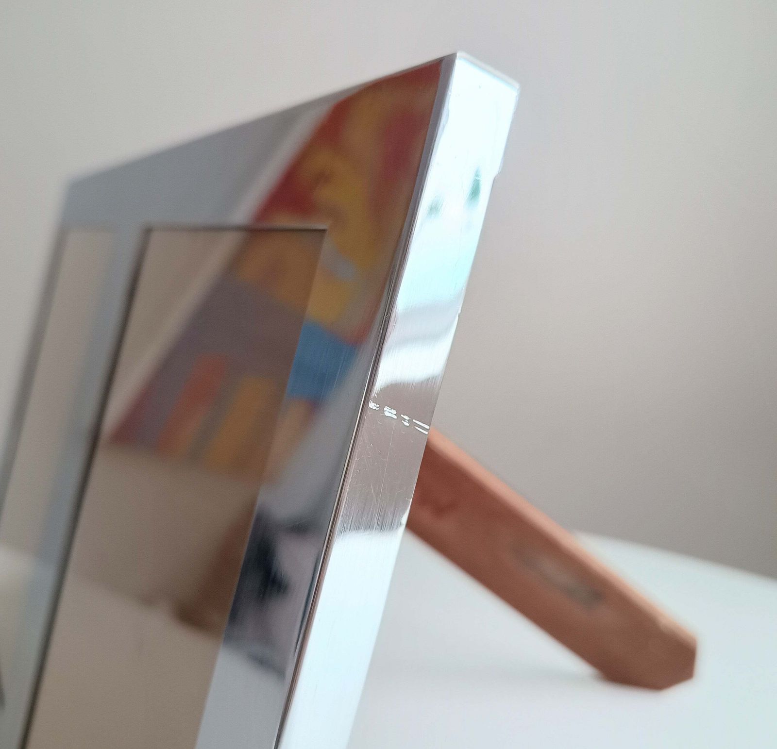 165.0 Midcentury Modern Vintage Felice Antonio Botta Tabletop Easel Frame: Chrome & Walnut Back, Romeo Rega Style photo