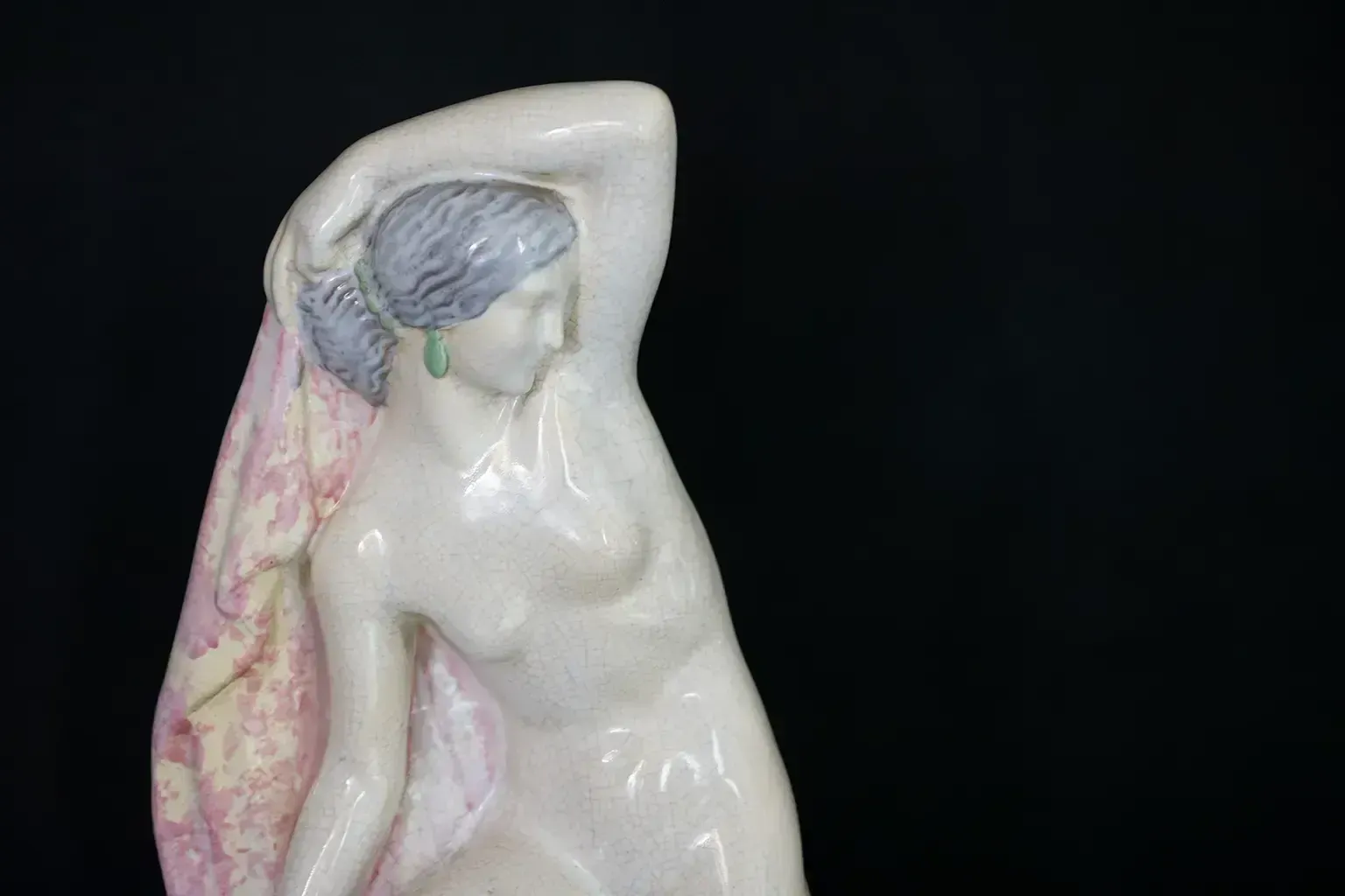 Art Deco Sculpture Lamp "Seated Draped Nude Woman" By Fanny Rozet photo vintage