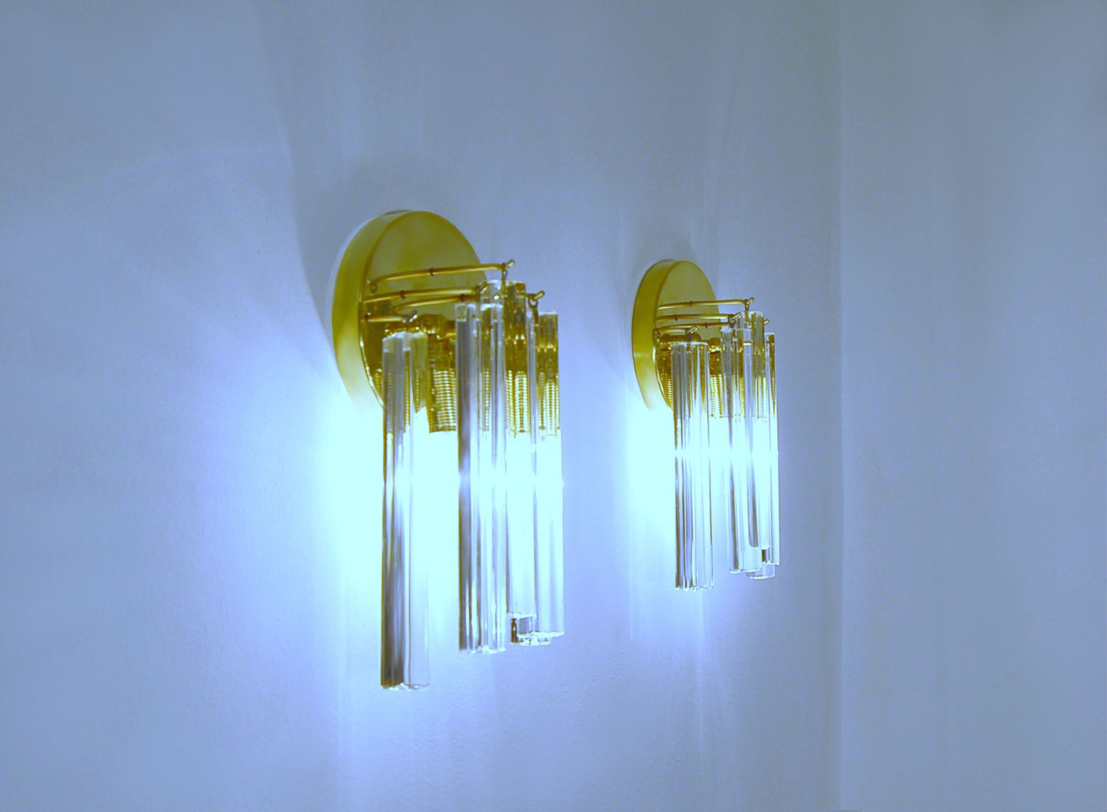 Pair Of Wall Lamp Waterfall / Brass And Murano Glass / Fontana Arte Style