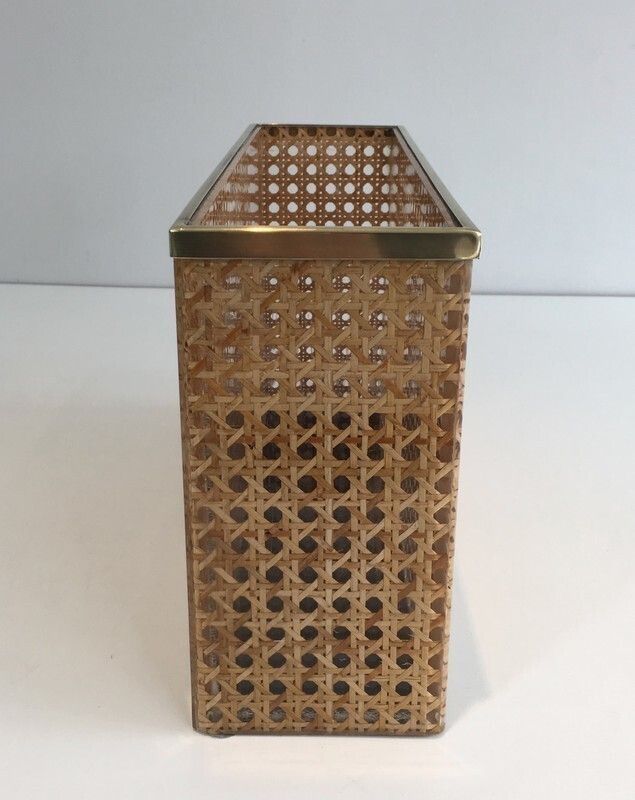 In The Style Of Christian Dior And Gabriella Crespi. Lucite, Brass And Encrusted Cane Magazine Rack. French. Circa 1970 photo 780.0