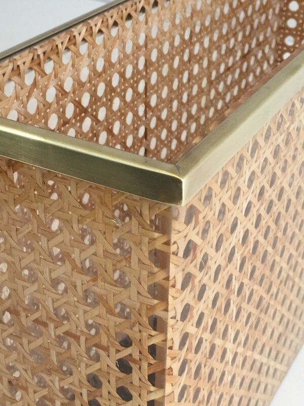 In The Style Of Christian Dior And Gabriella Crespi. Lucite, Brass And Encrusted Cane Magazine Rack. French. Circa 1970 photo buy