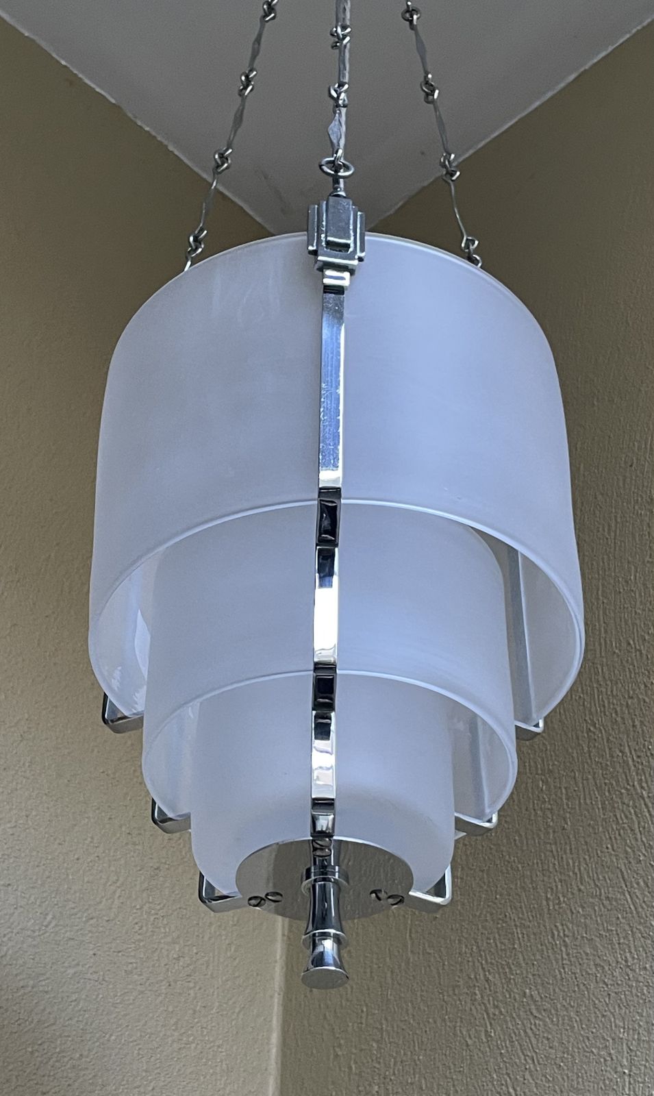Art Deco Chrome And Glass Ceiling Light photo for sale