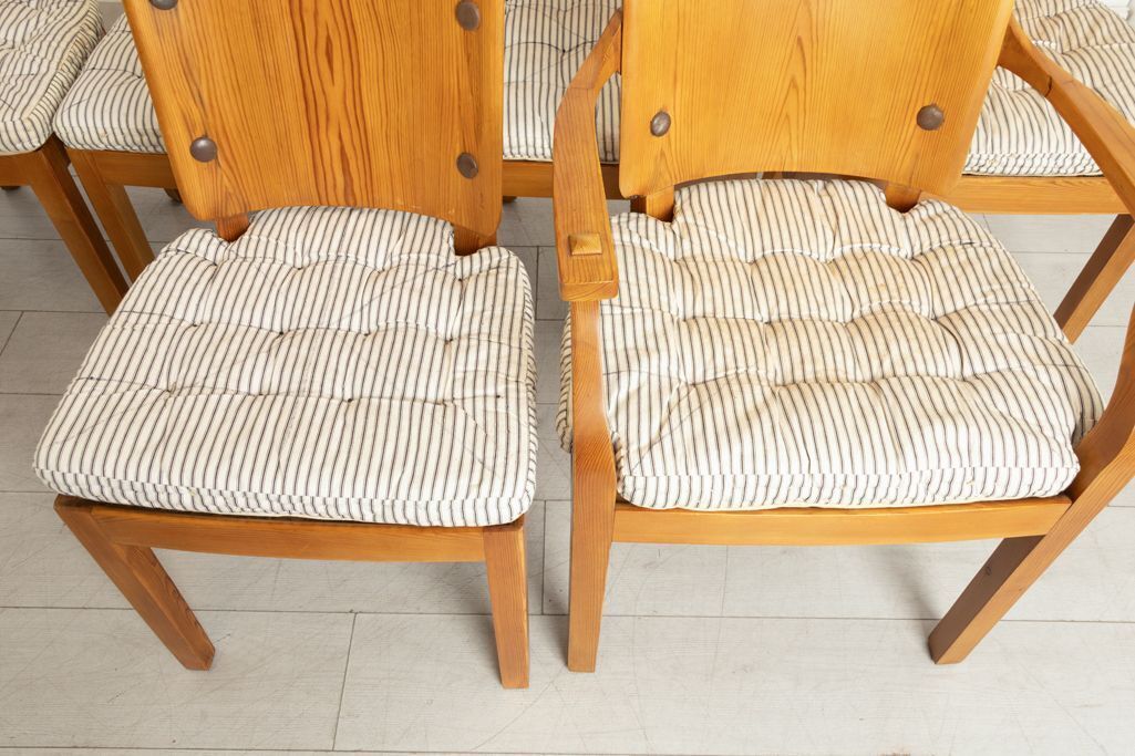 Set Of 8 Swedish Pine Sportstuga Mobler Chairs In The Manner Of Axel Hjorth, With Original Ticking Cushions & Webbing photo buy
