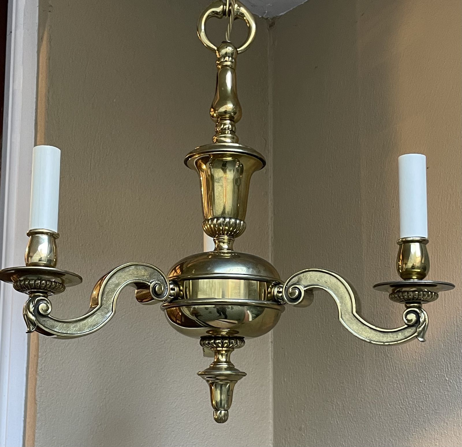 Early 20th Century Cast Brass Three Branch Chandelier photo for sale