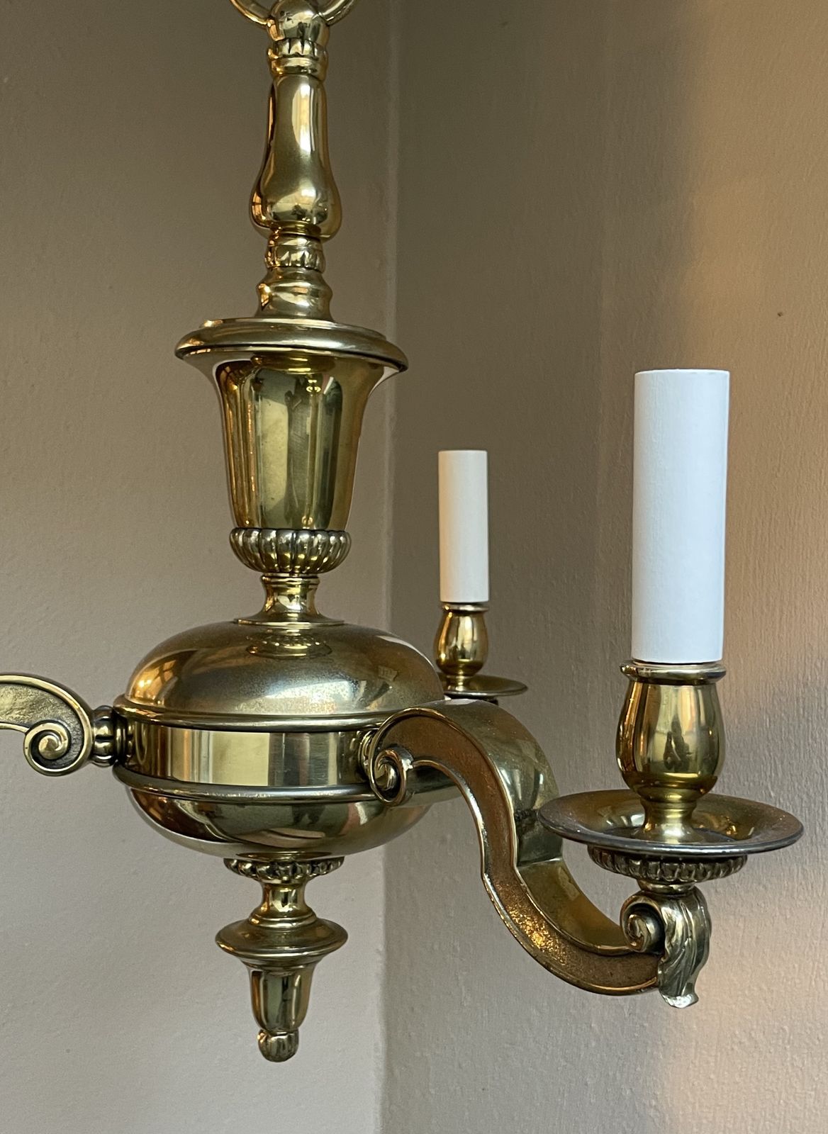 Early 20th Century Cast Brass Three Branch Chandelier photo 495.0