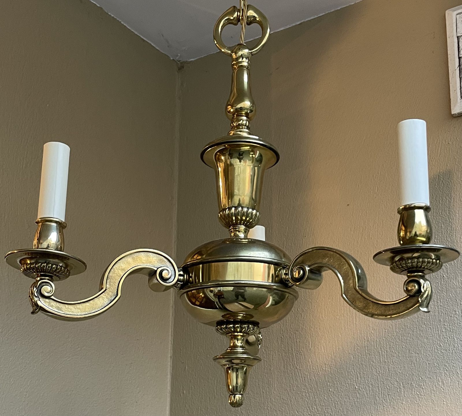 Early 20th Century Cast Brass Three Branch Chandelier photo buy