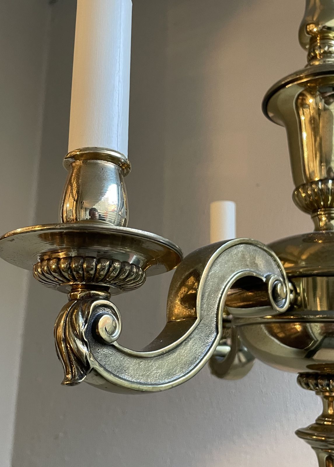 photo furniture Early 20th Century Cast Brass Three Branch Chandelier