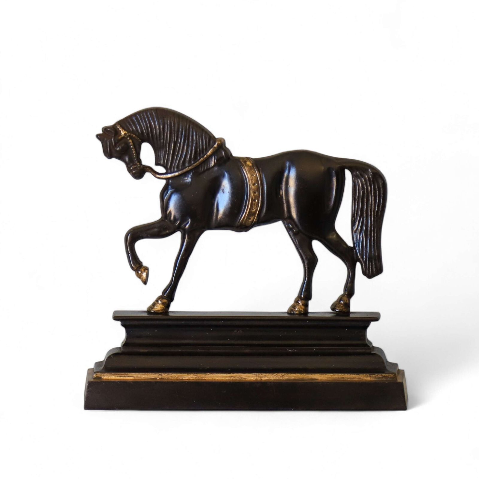Edwardian Horse Door Stop In Cast Iron With Bronze Details