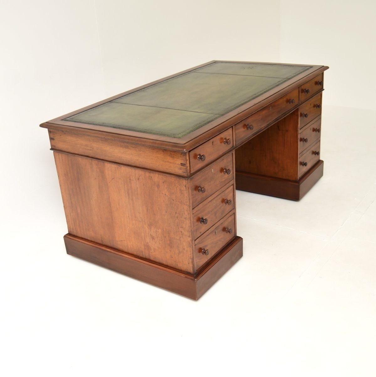 Antique Victorian Walnut Leather Top Pedestal Desk photo buy