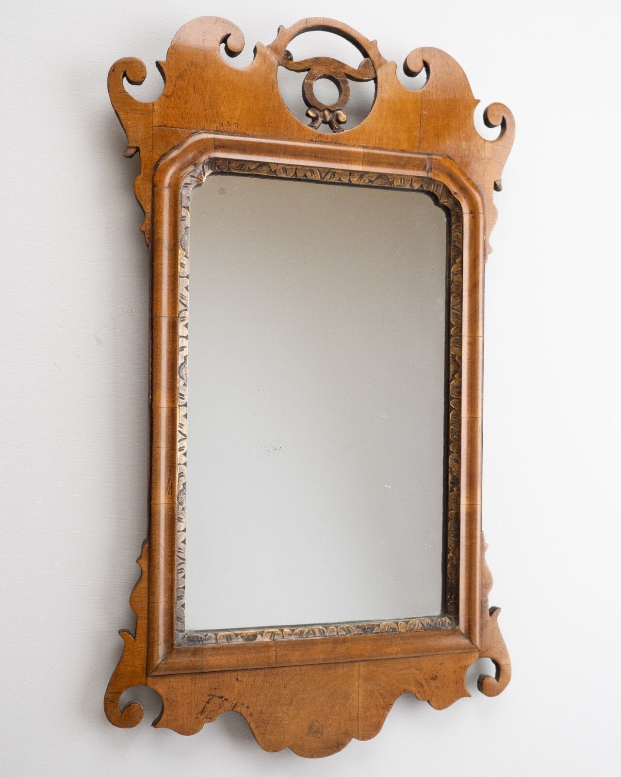 photo for sale 18th Century Chippendale Period Sycamore Rococo Small Fretwork Mirror With Gilt Slip, Circa 1760–1780 (Georgian, George III)