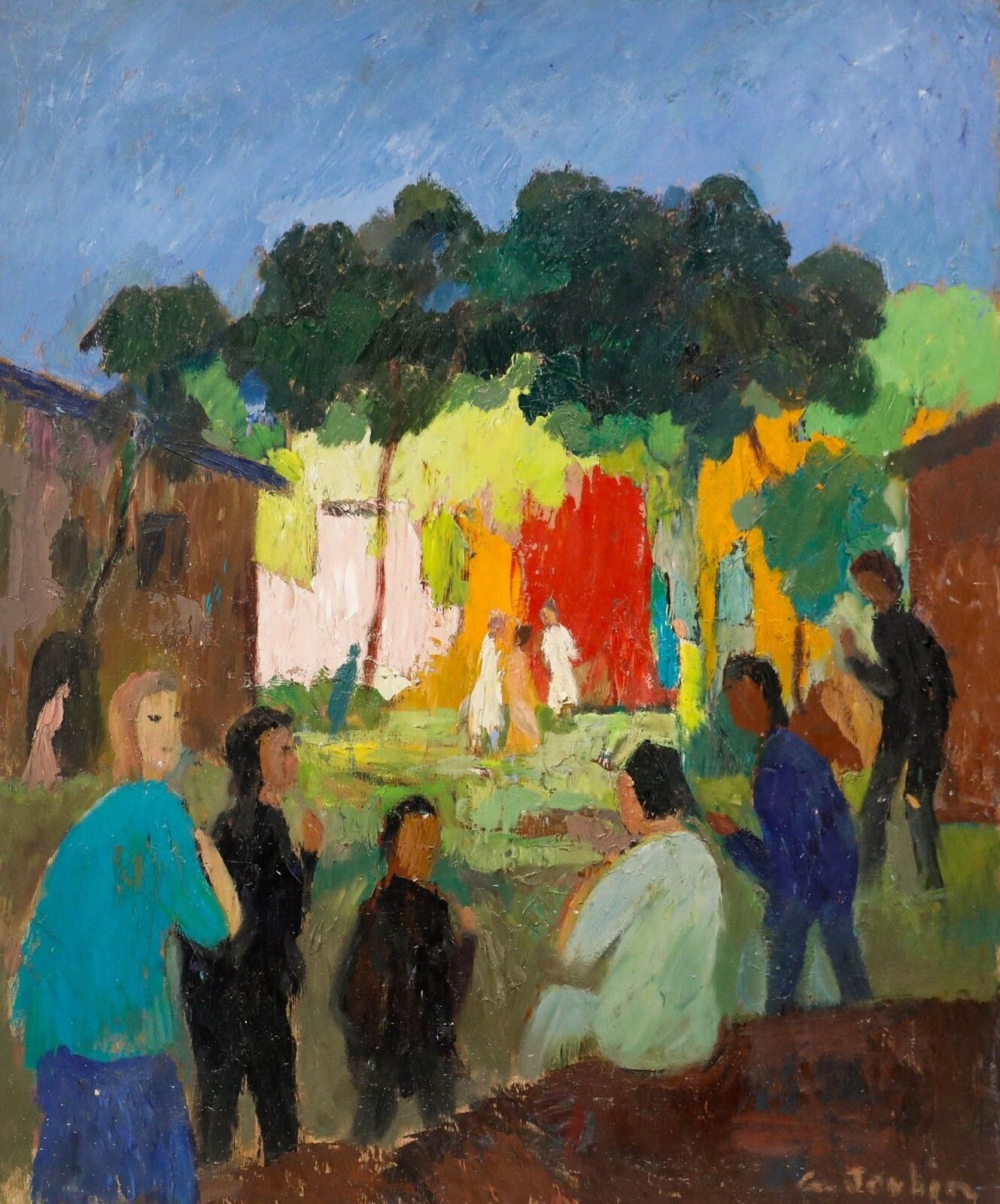 Georges Joubin (1888 1983)   Mid 20th Century Oil, Garden Party photo furniture