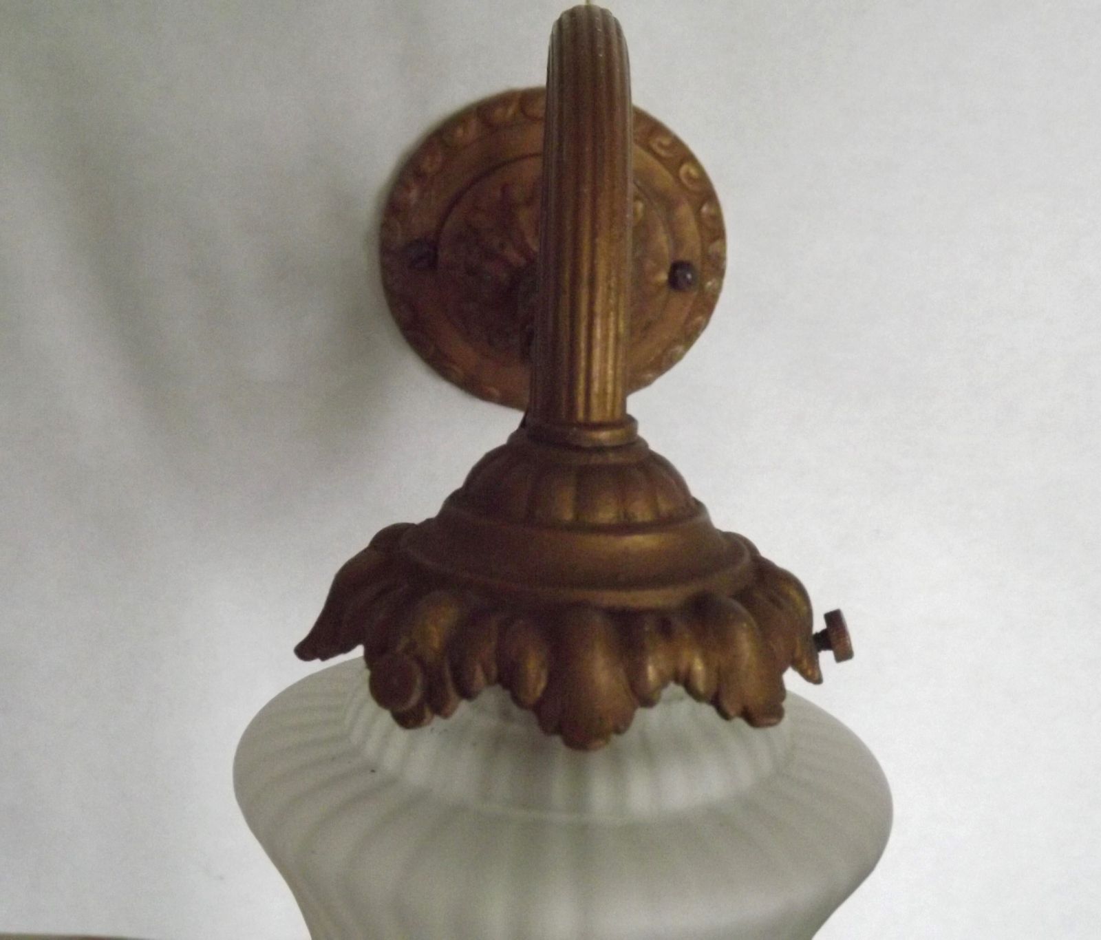 photo furniture French Art Nouveau Bronze Single Wall Light With White And Pink Frilled Glass Shade