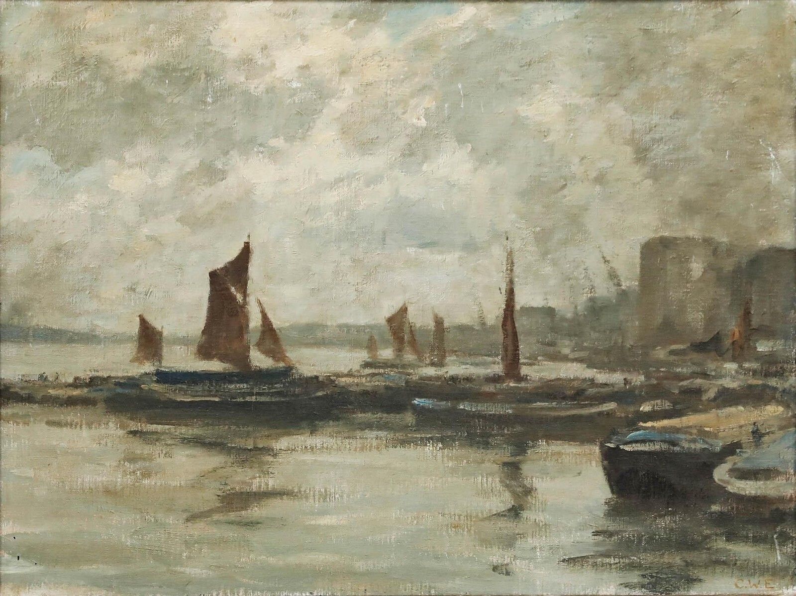 Cyril Walduck Edwards (1902 1982)   Framed Oil, Sailing Boats & Barges photo furniture