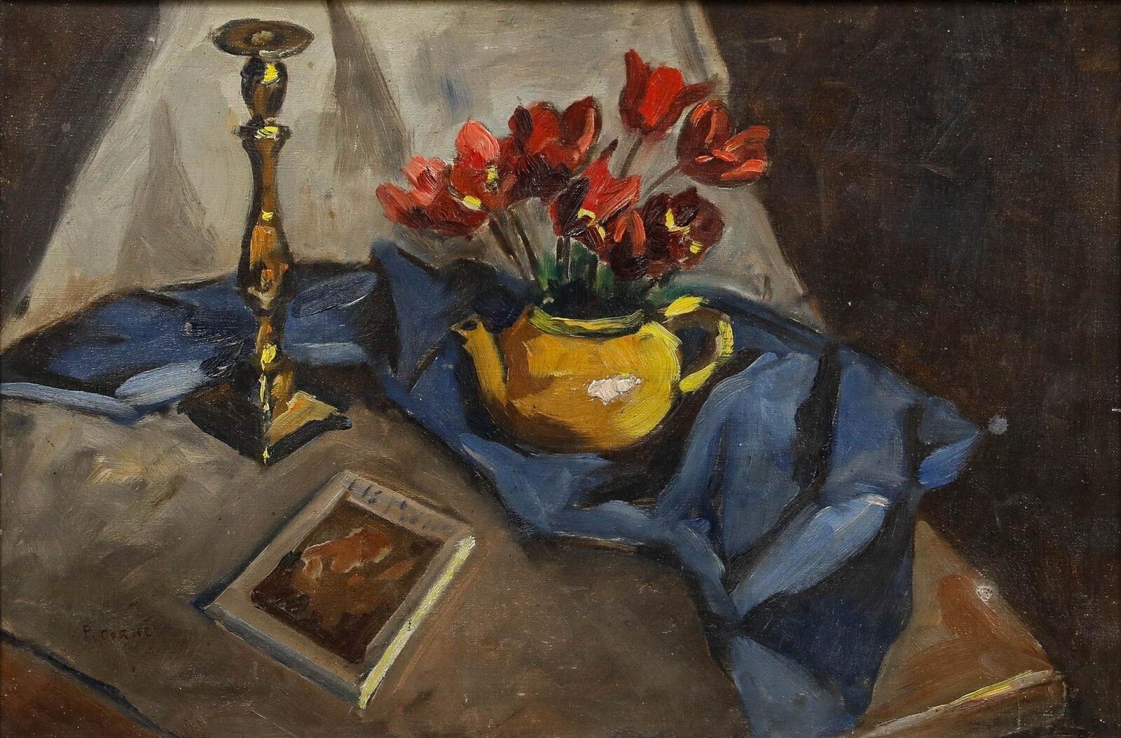 Pierre Cornu (1895 1996)   Framed Mid 20th Century Oil, Still Life With Cyclamen photo furniture