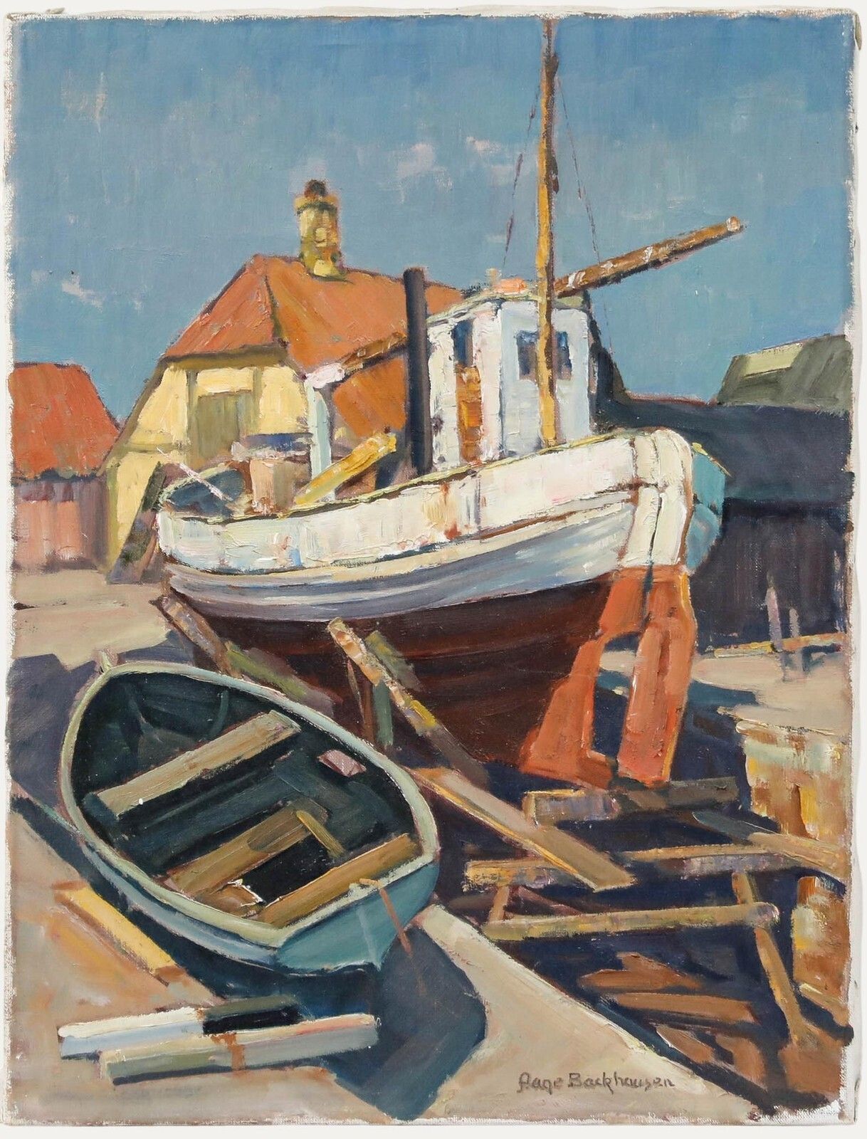 Aage Backhausen (1908 1966)   Mid 20th Century Oil, In For Repairs