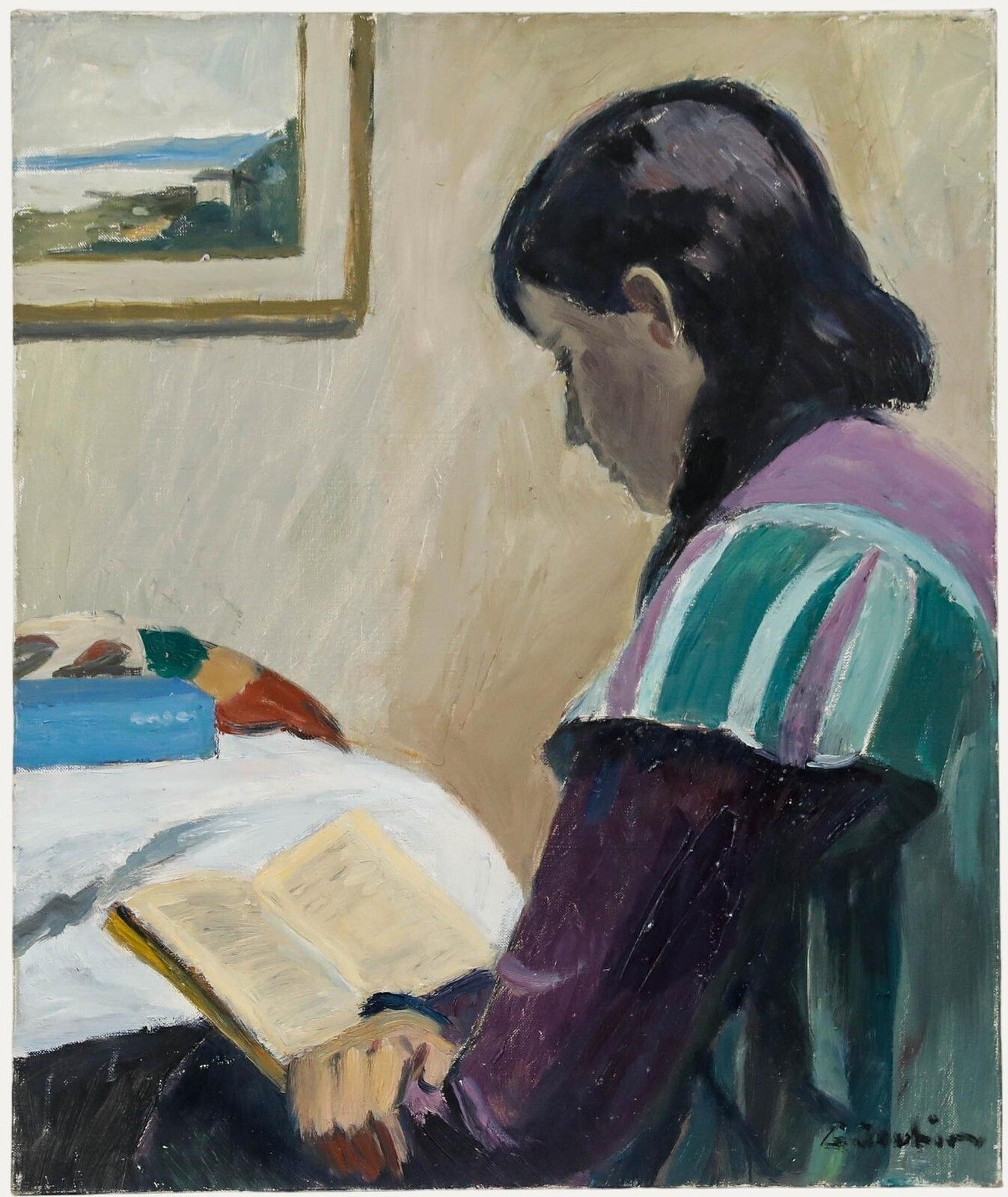 Georges Joubin (1888 1983)   Modernist 20th Century Oil, Reading