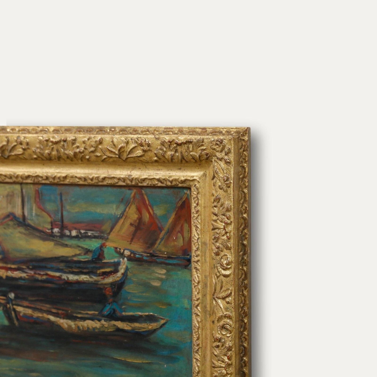 Framed 20th Century Oil   Boats At Sunset photo 395.0