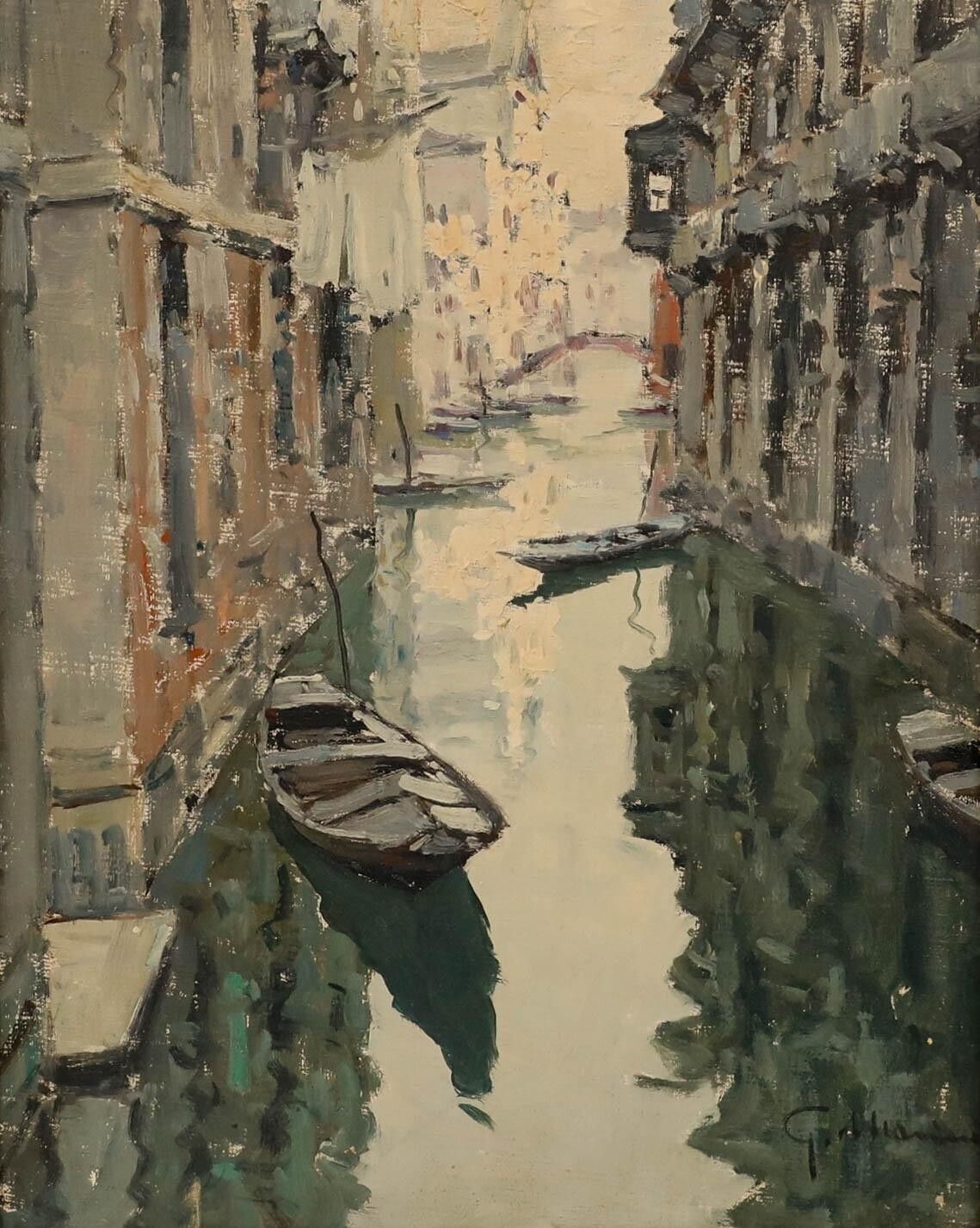 Giuseppe Marino (1903 1975)   Framed Mid 20th Century Oil, Poesia Veneziana photo furniture