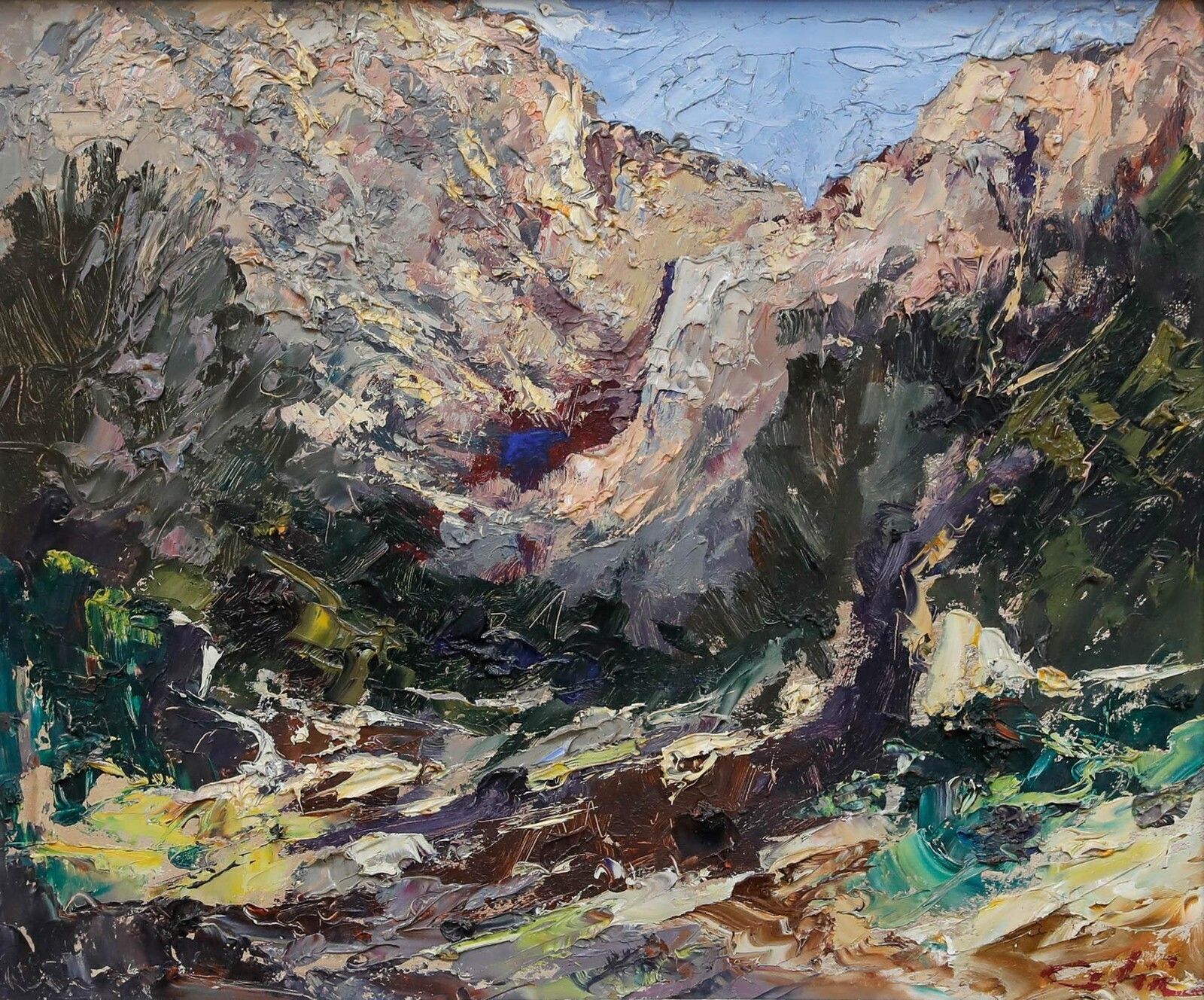 Bernardino Celia Colom (1921 1985)   Impasto 1970 Oil, Sa Calobra Mountain photo furniture