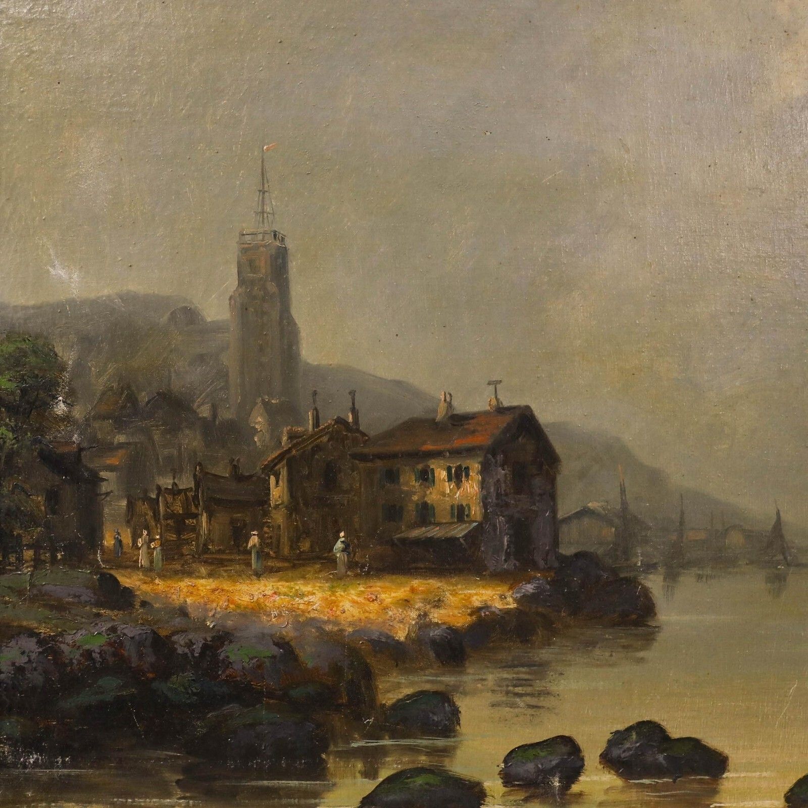 Van Hils   Framed Late 19th Century Oil, Early Morning At The Harbour photo Art