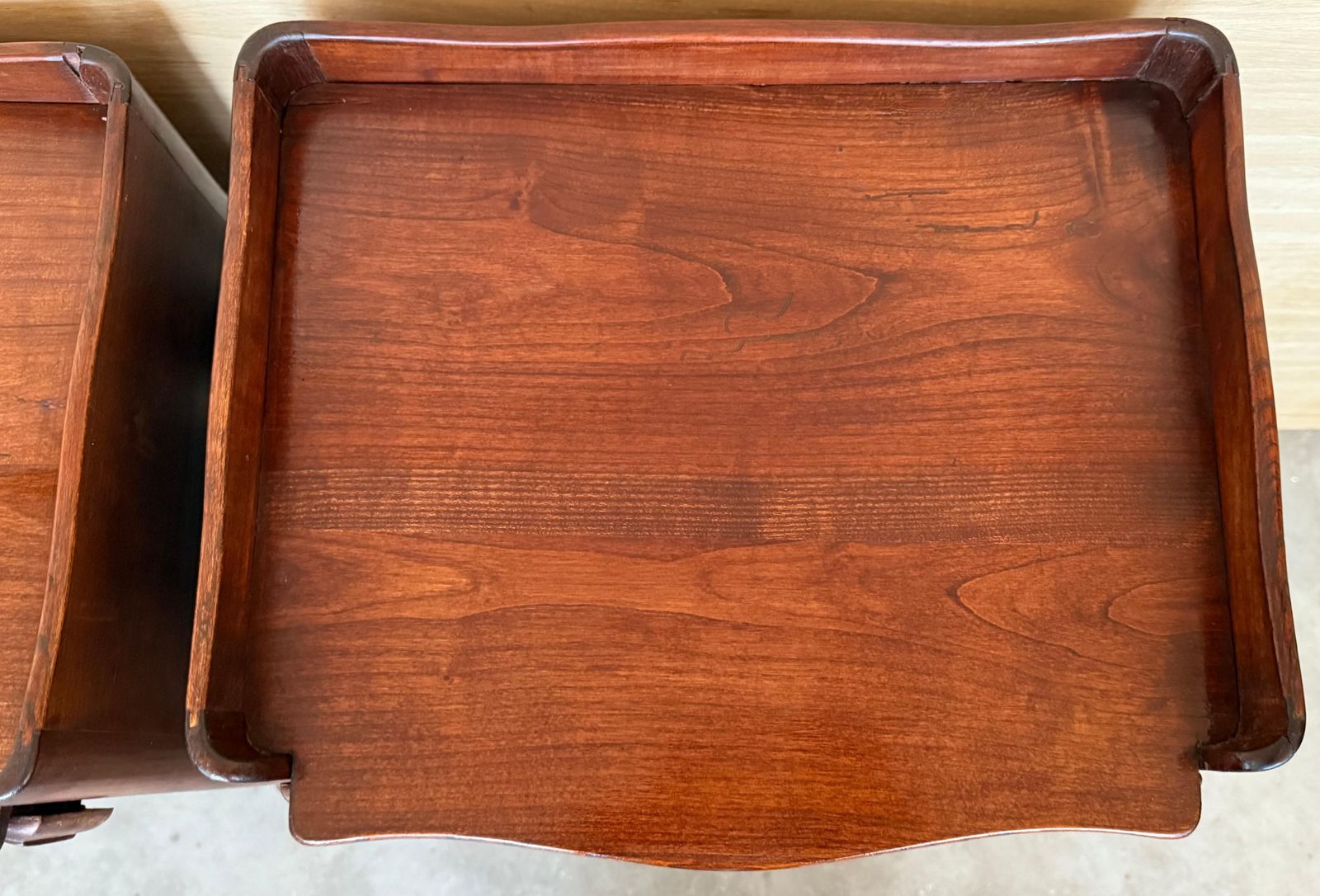Furniture Pair Of French Walnut Bedside Tables With Heart Shaped Open Shelf / Three Drawers photo