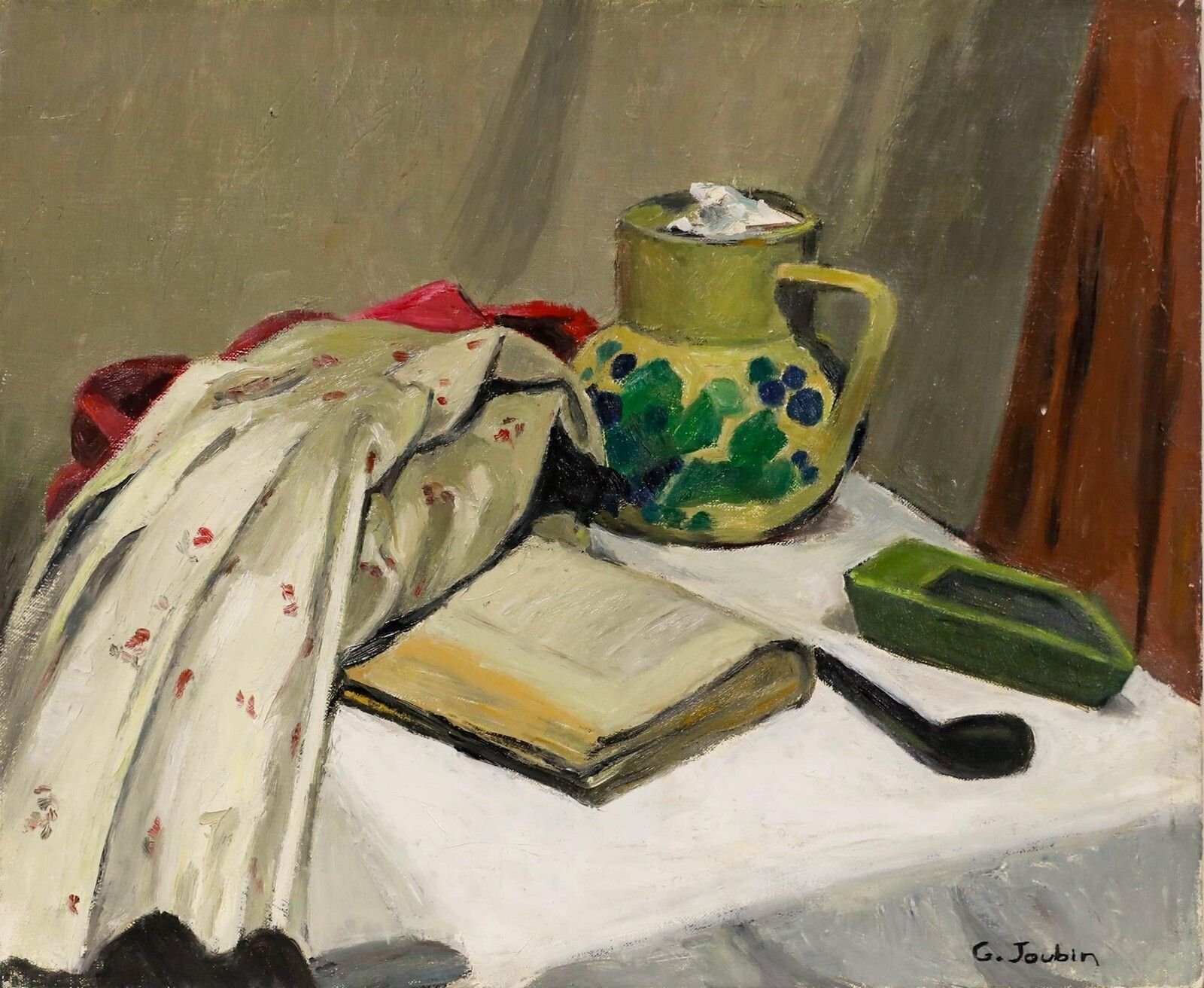 Georges Joubin (1888 1983)   20th Century Oil, Still Life With Fabric photo furniture