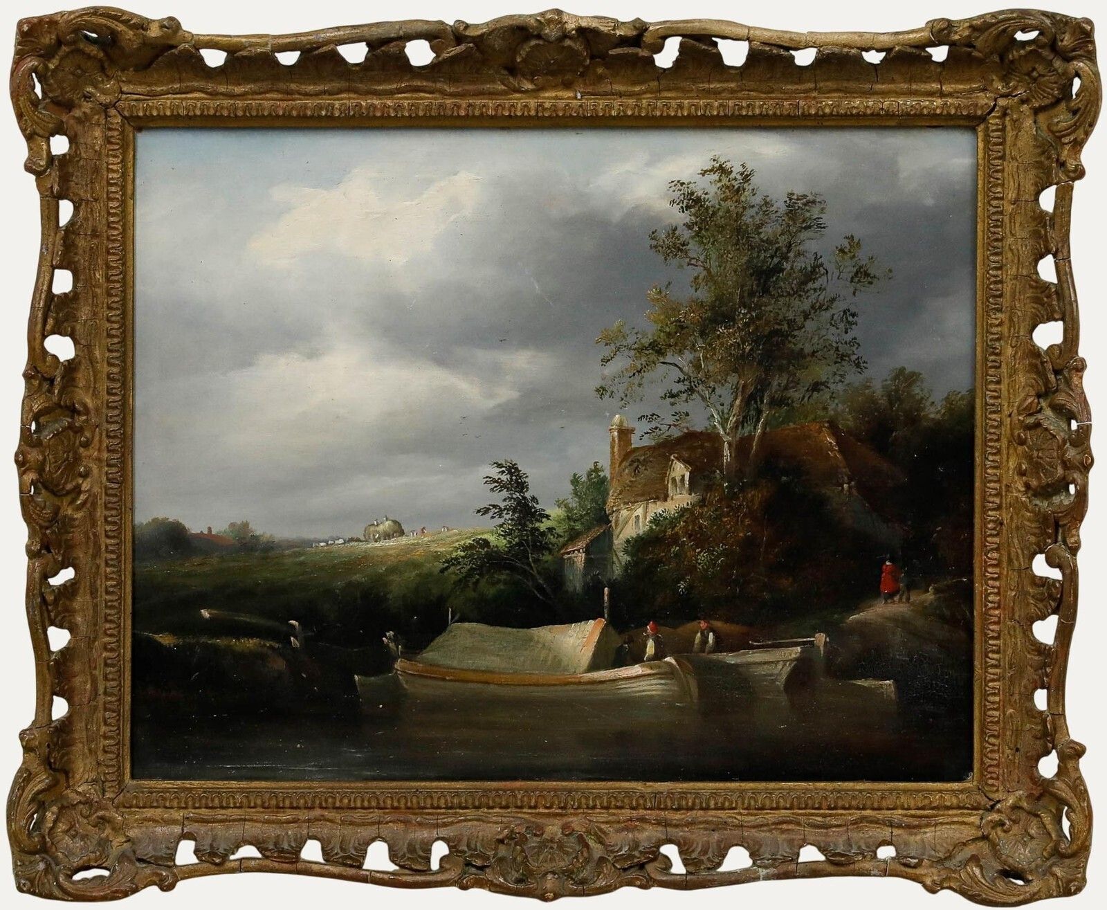 English School 19th Century Oil   Canal Scene