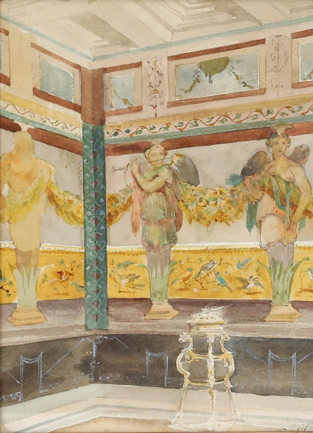 Adolf Schill (1848 1911)   Late 19th Century Watercolour, Statues photo furniture