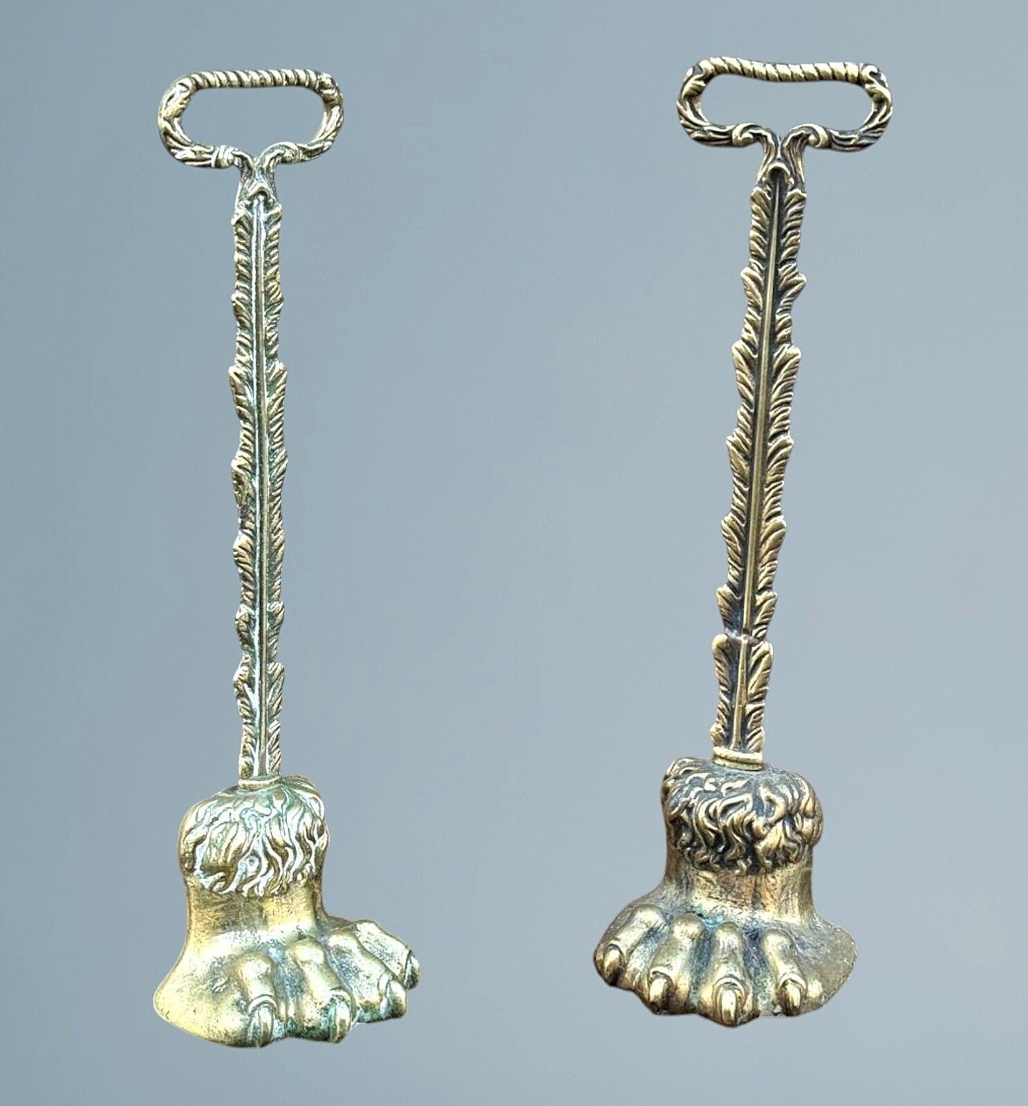 A Near Pair Of 19th Century Brass Lion Paw Door Porters photo vinterior