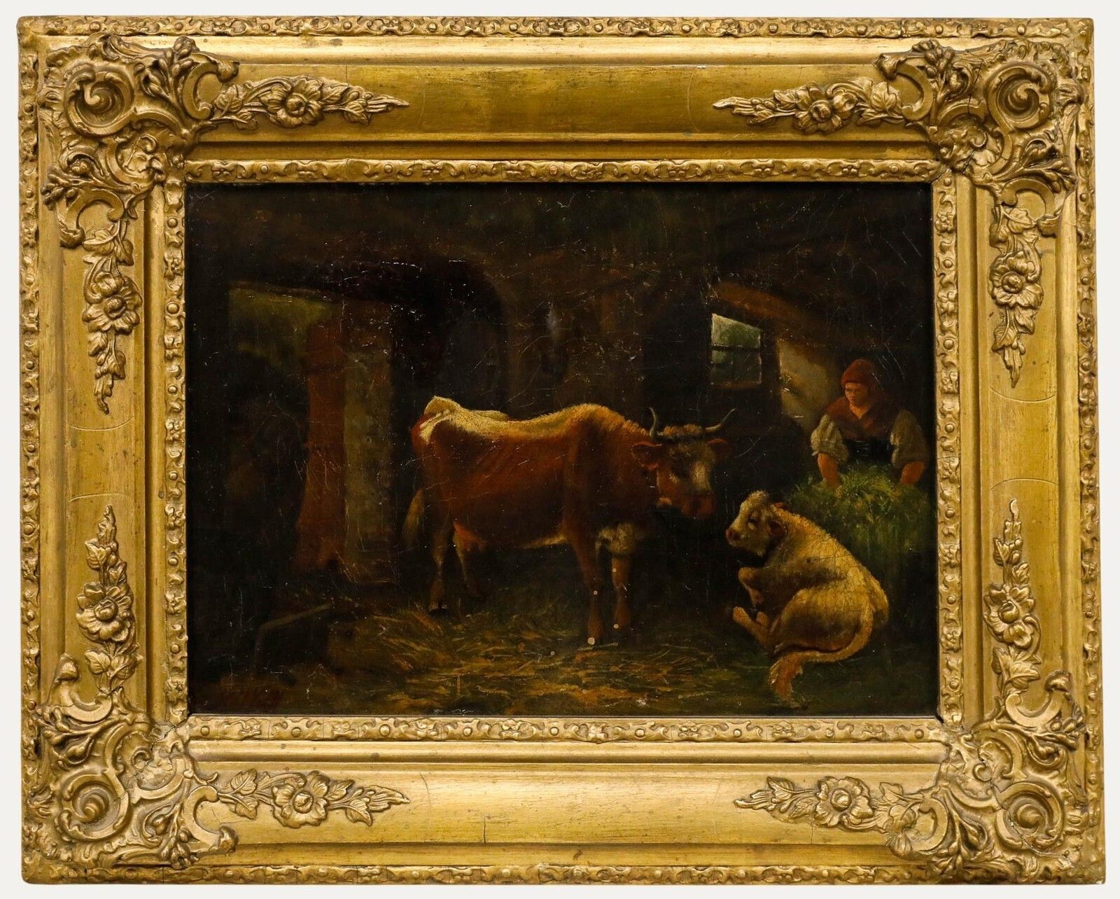 Hermann Wolff   Framed Late 19th Century Oil, In The Cowshed