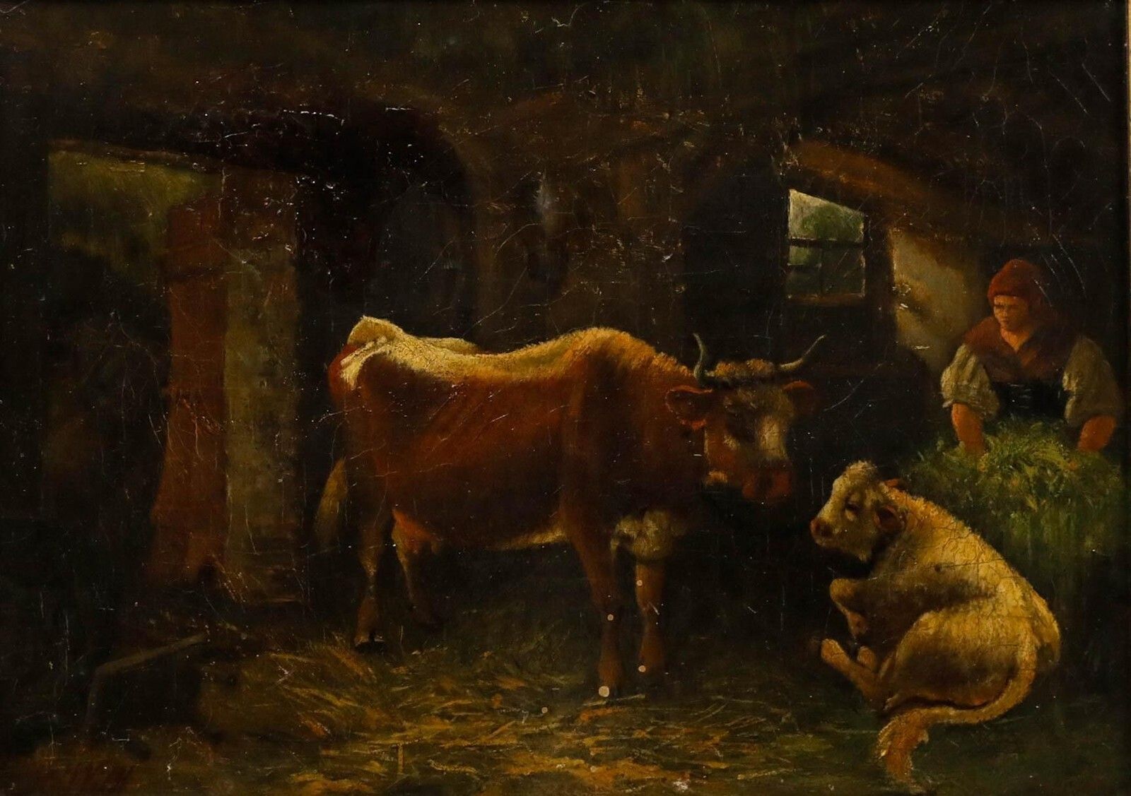 Hermann Wolff   Framed Late 19th Century Oil, In The Cowshed photo furniture