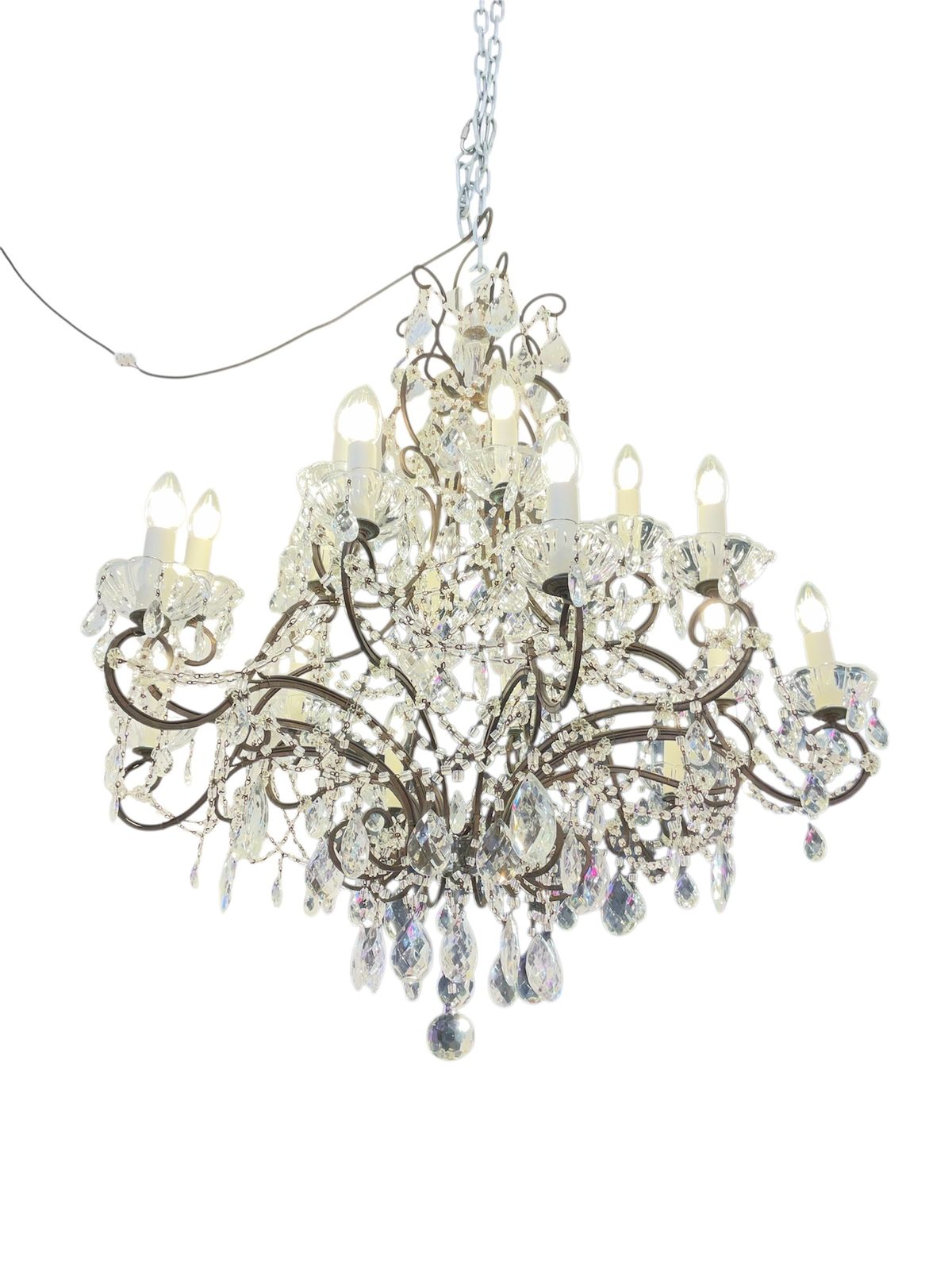 Italian 1920 30’s  Lead Crystal Drops Cage Shape  Florentine Chandelier photo buy