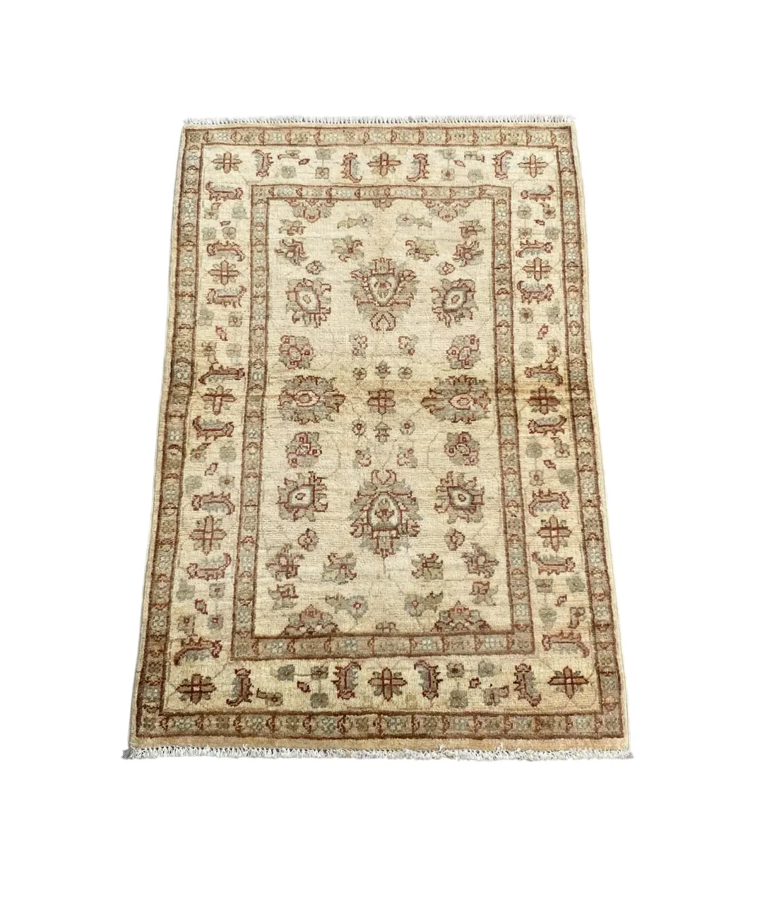 3x4 Oriental Hand Knotted Indian Agra Ivory Rug