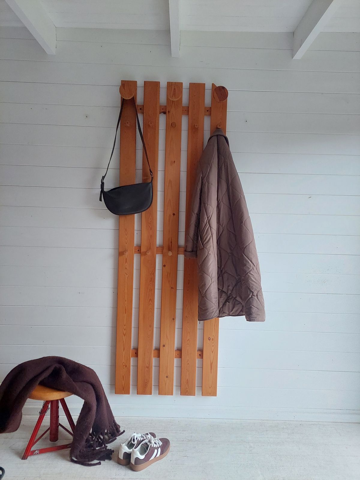Mid Century Scandinavian Pine Coat Rack Slatted Wall Panel Tilja,  Karin Mobring Ikea, 1970s photo Furniture