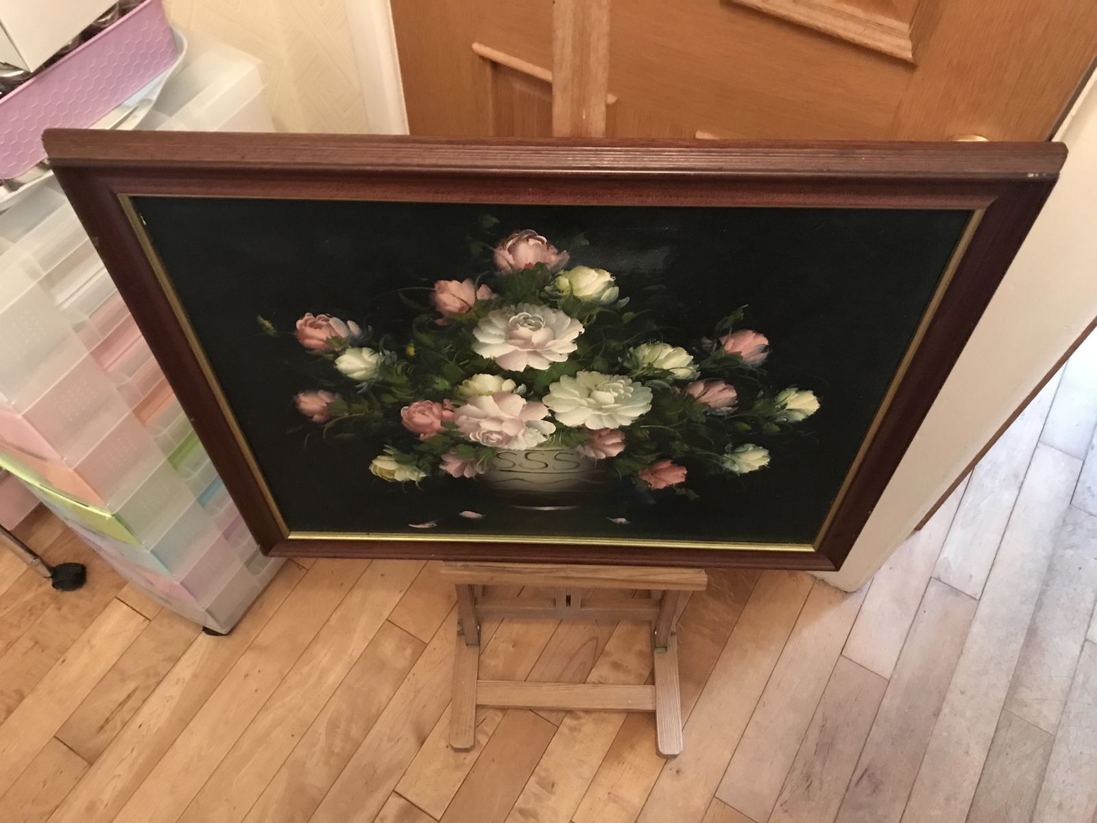 photo furniture Vintage Framed Oil On Canvas Colourful Still Life Bowl Flowers
