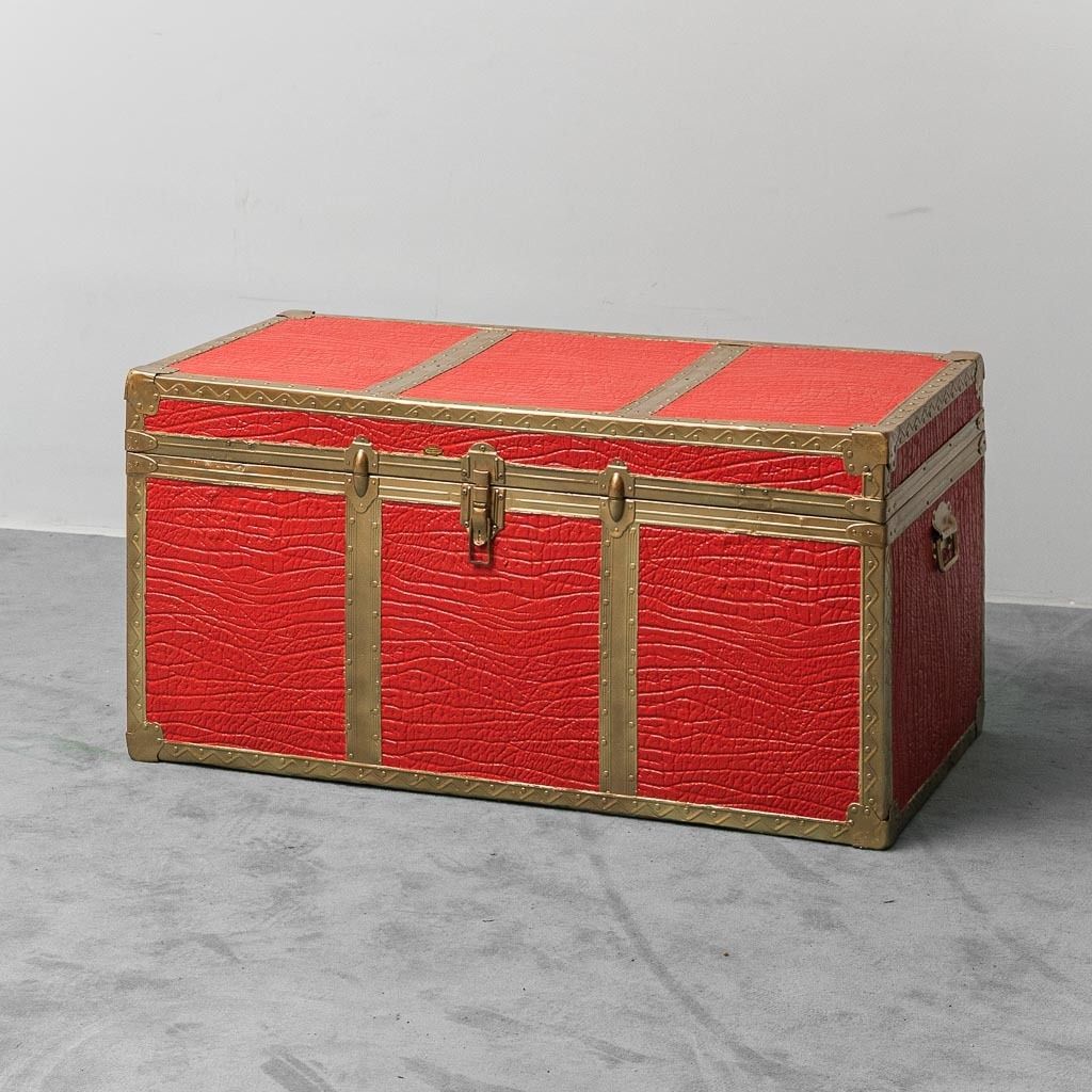 Vintage Metal Case With Red Leather Covering From The 1950s