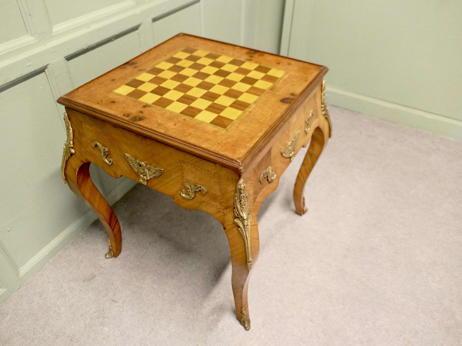 French Empire Style Burr Walnut And Ormolu Games Table, Chess And Backgammon photo Furniture