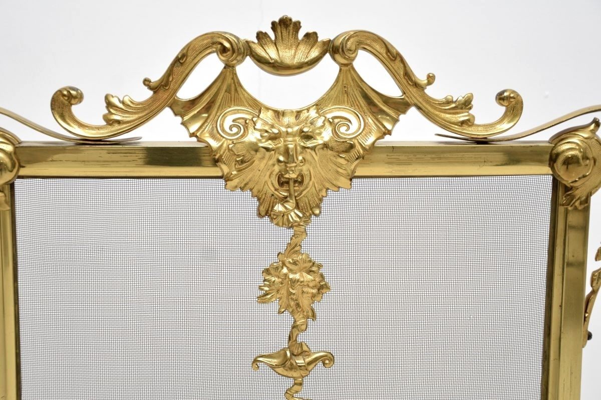 Antique French Gilt Metal Fire Screen photo vinterior