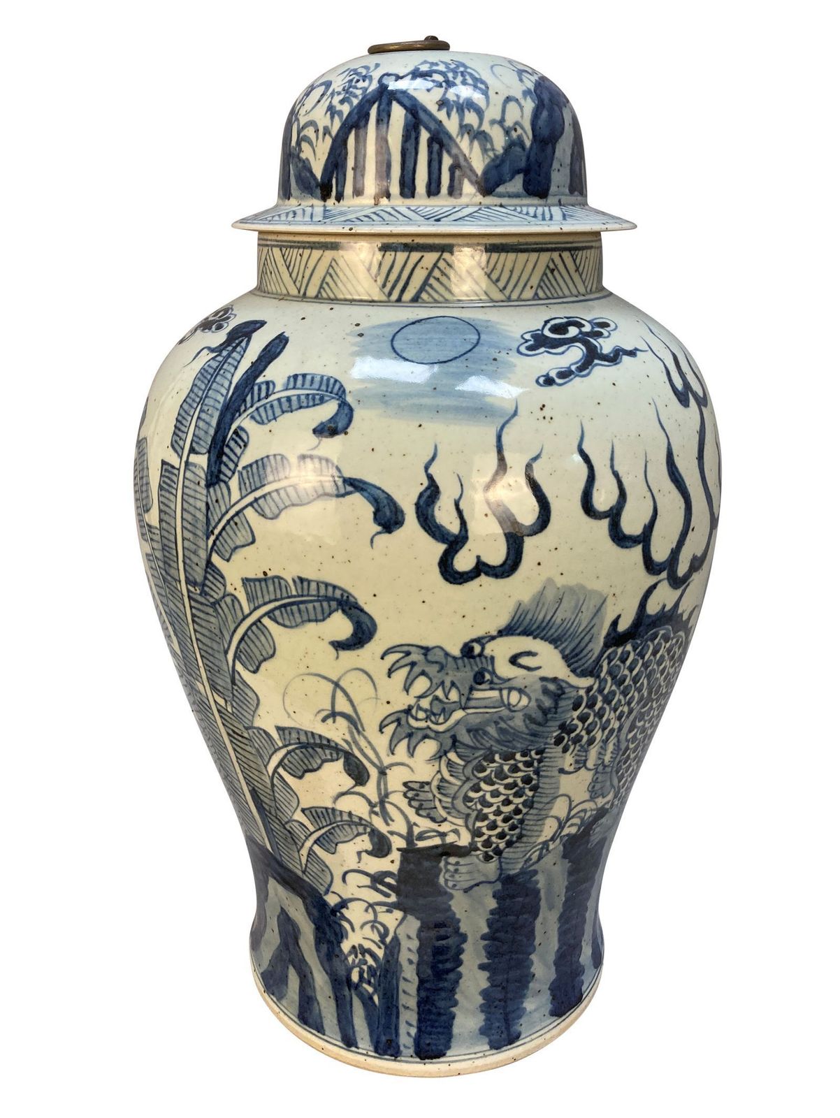 A Pair Of Large Chinese Blue & White Vases With Covers, Depicting Ferns photo furniture