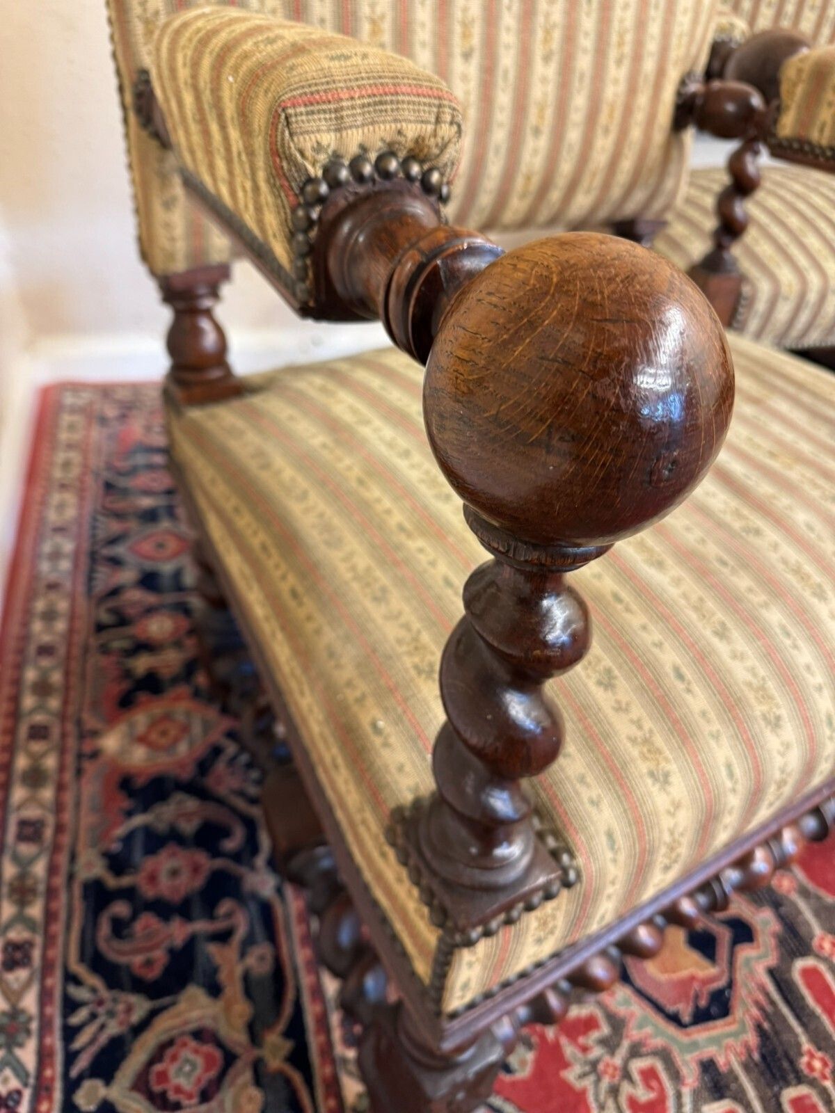 photo for sale Quality Antique French Carved Oak Settee And Two Matching Armchairs Circa 1900